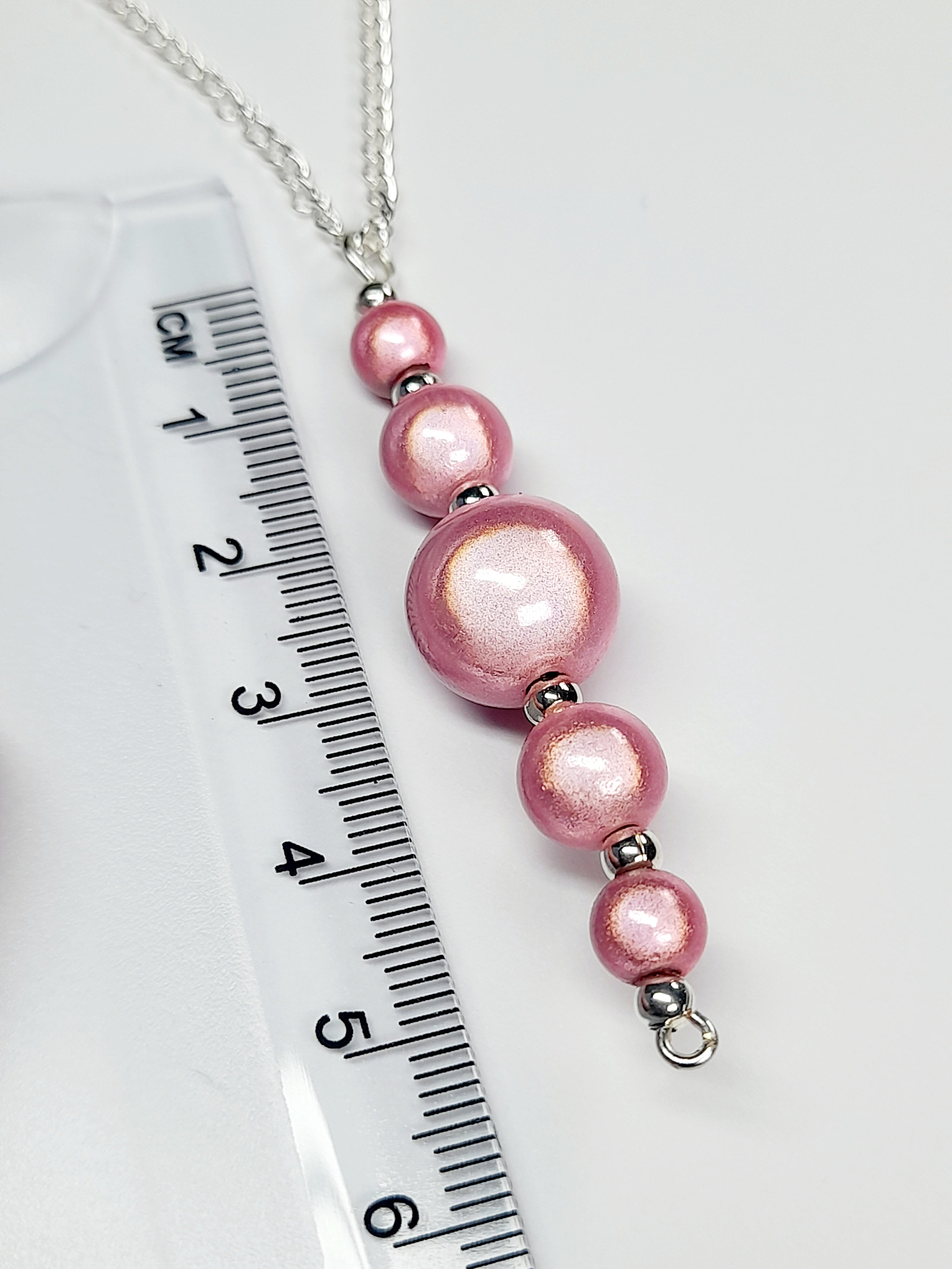 Pale Pink Miracle Bead Pendant Necklace, Handmade, Lightweight 18‑Inch Necklace