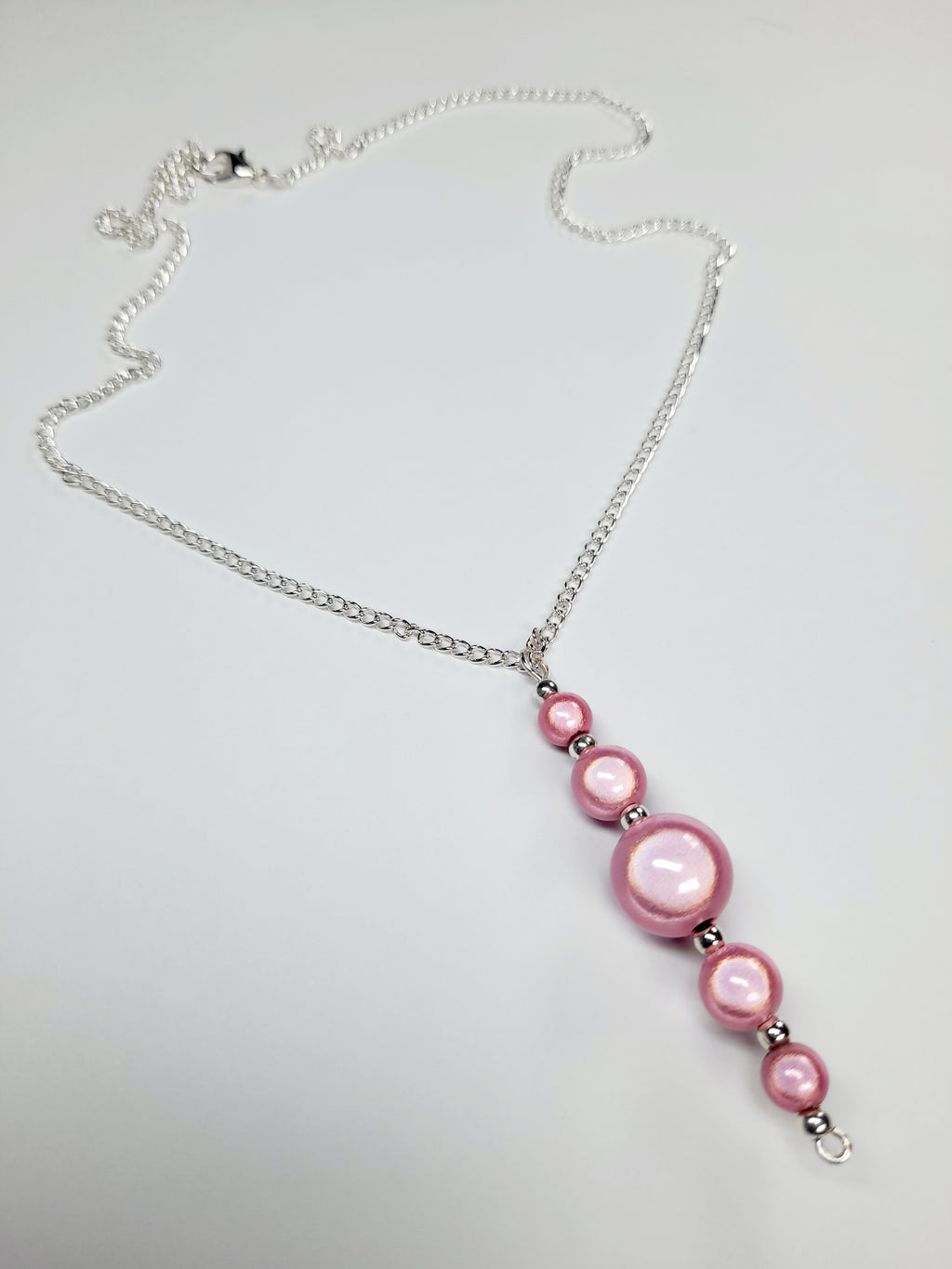 Pale Pink Miracle Bead Pendant Necklace, Handmade, Lightweight 18‑Inch Necklace