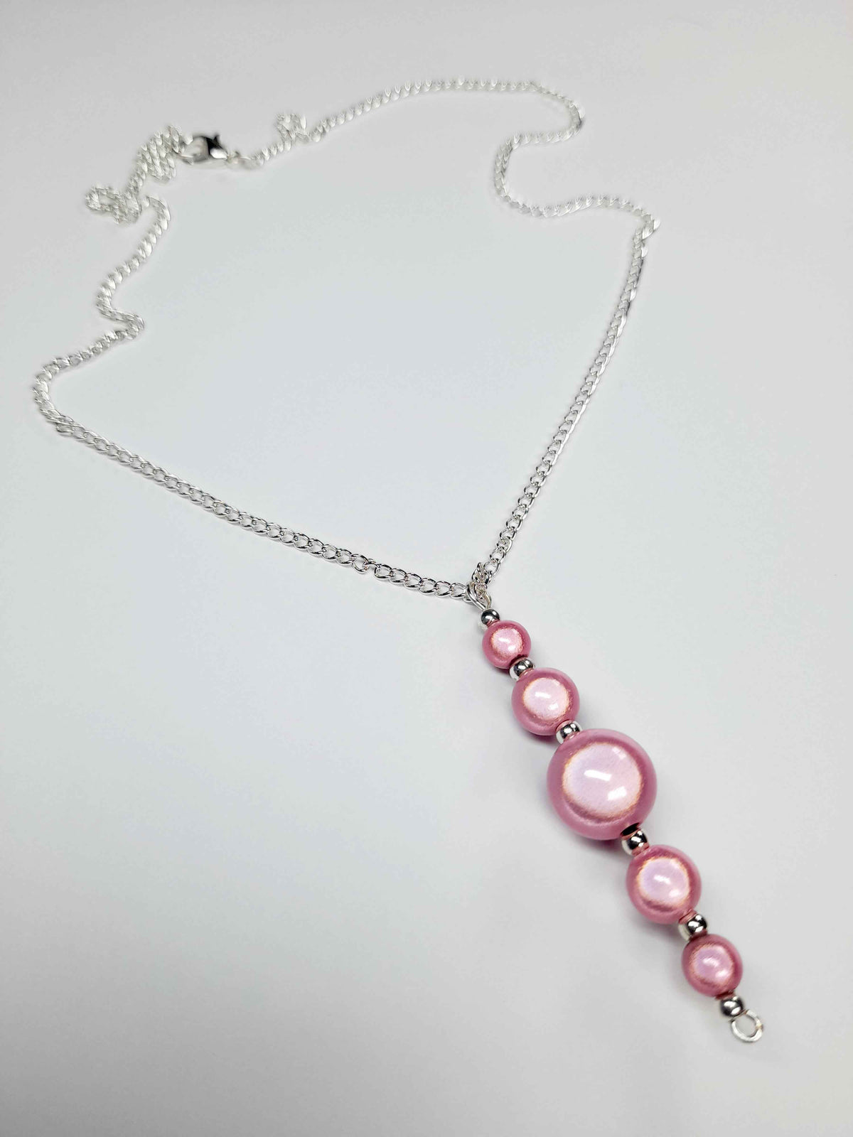 Pale Pink Miracle Bead Pendant Necklace, Handmade, Lightweight 18‑Inch Necklace