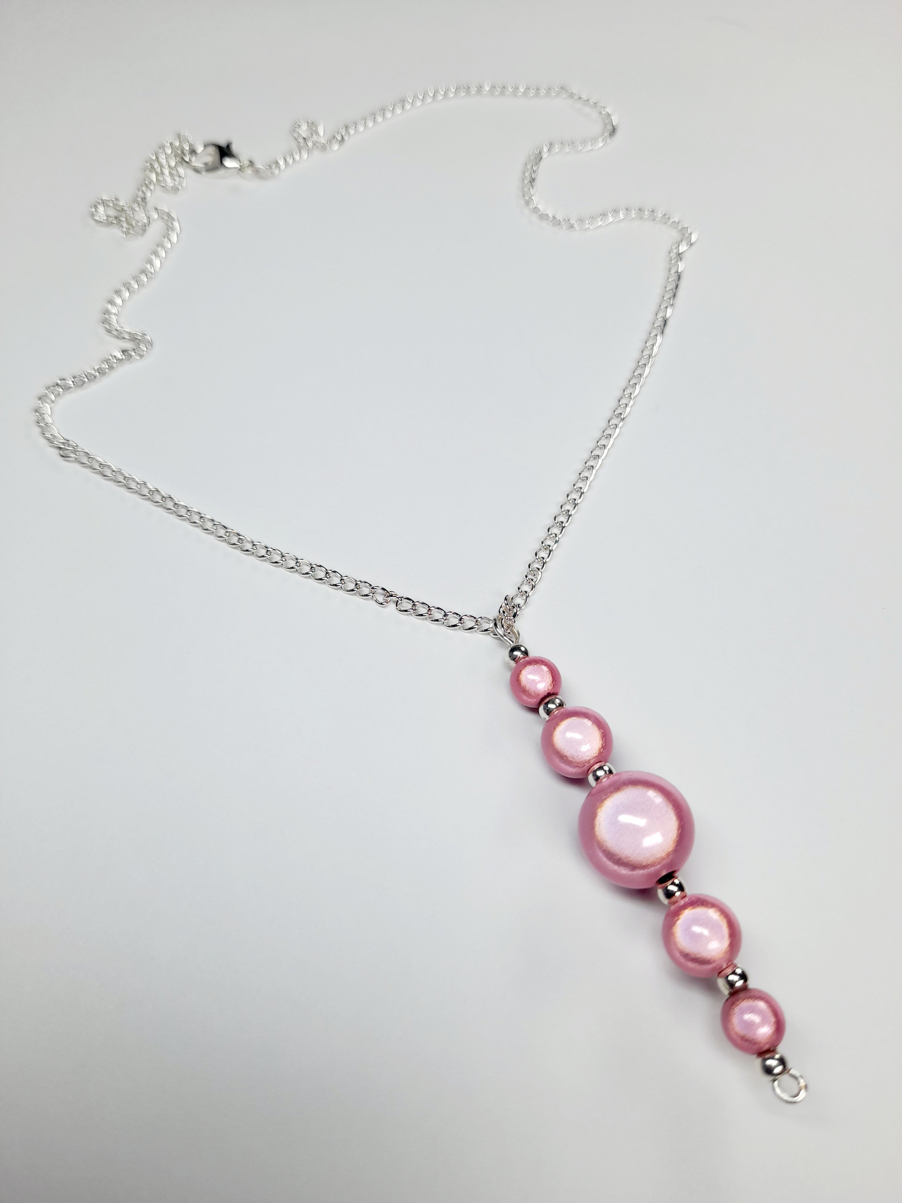 Pale Pink Miracle Bead Pendant Necklace, Handmade, Lightweight 18‑Inch Necklace