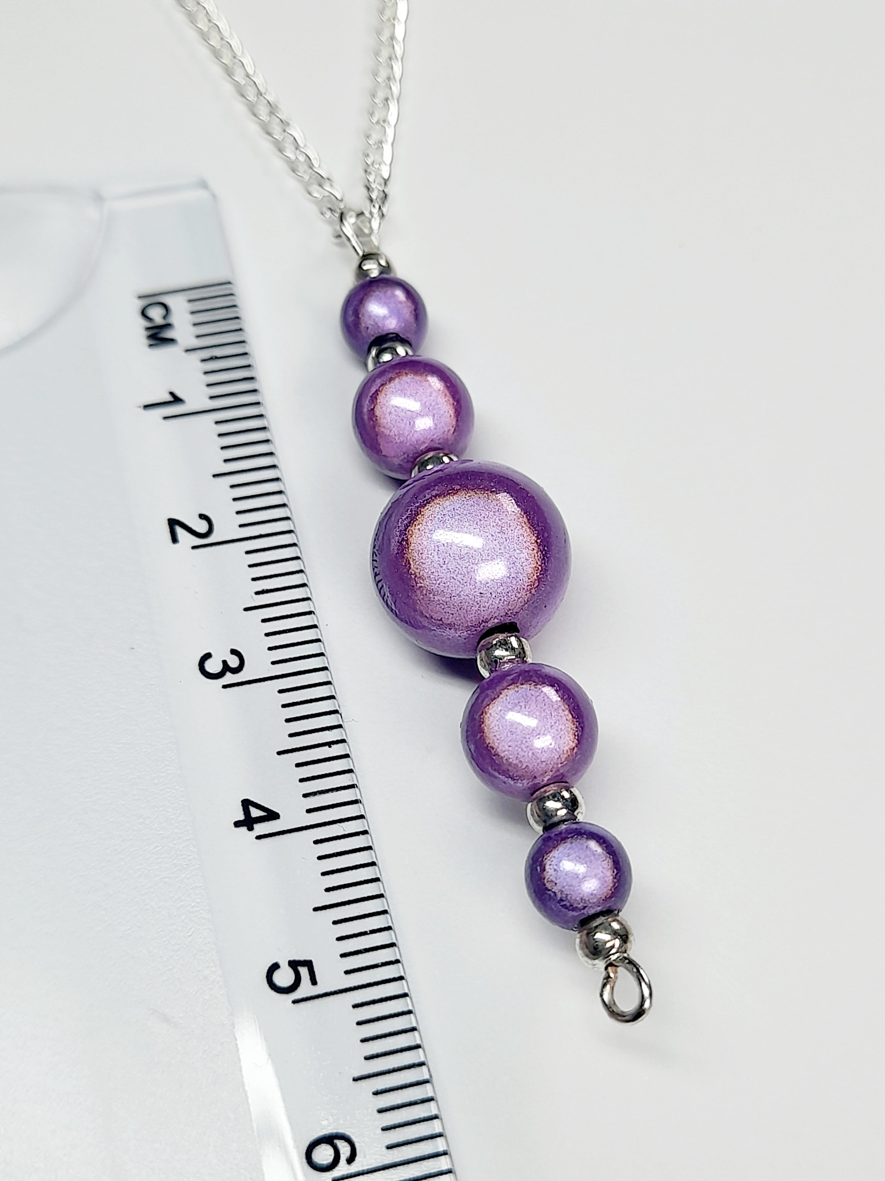 Lilac Miracle Bead Pendant Necklace, Handmade, Lightweight 18‑Inch Necklace