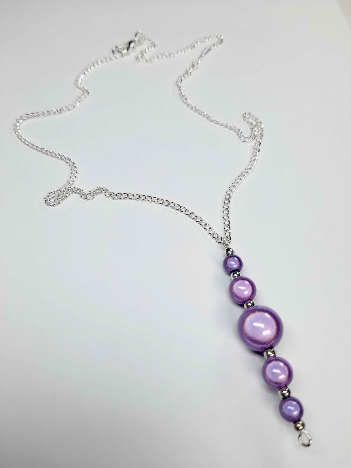 Lilac Miracle Bead Pendant Necklace, Handmade, Lightweight 18‑Inch Necklace