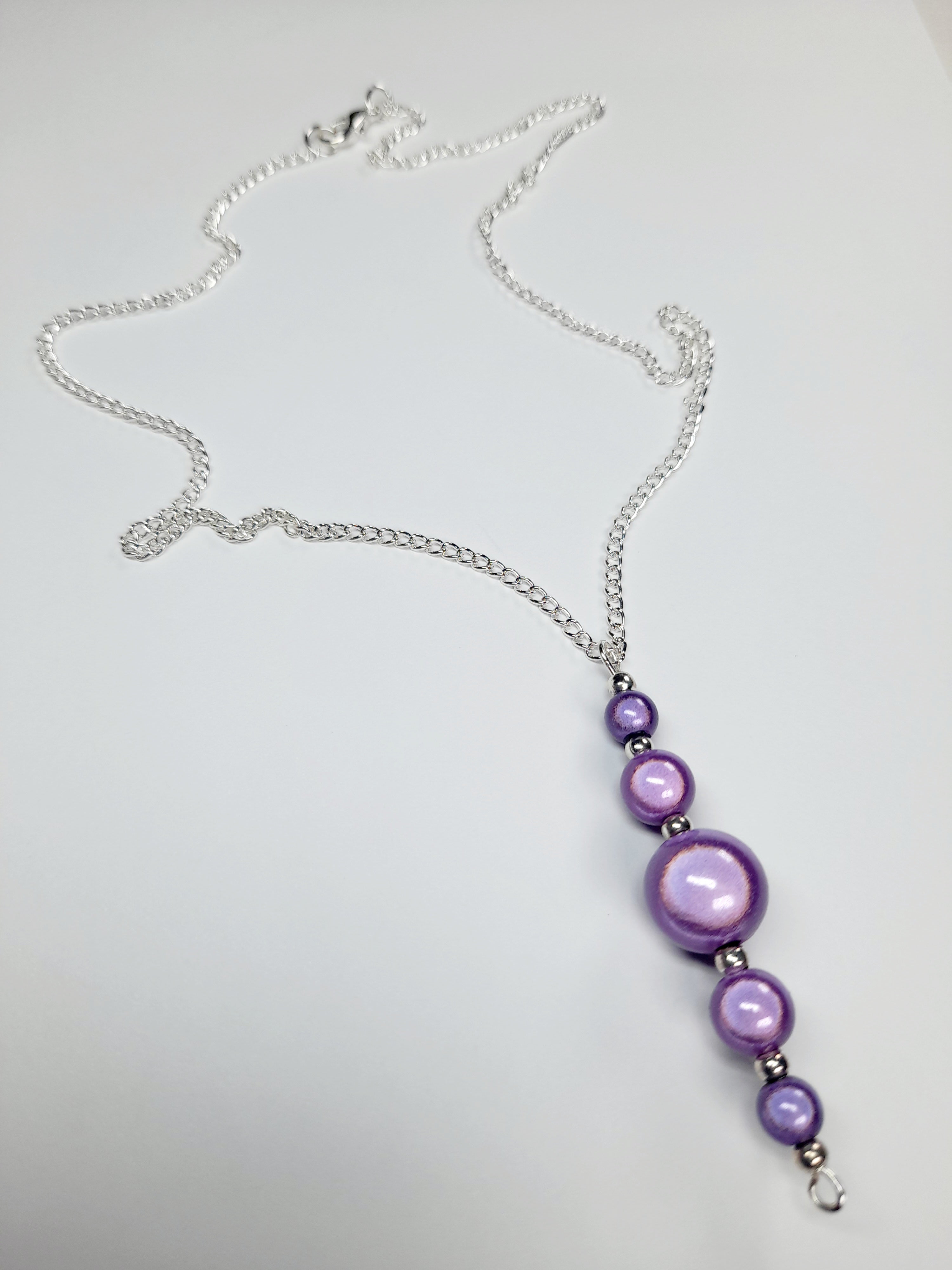 Lilac Miracle Bead Pendant Necklace, Handmade, Lightweight 18‑Inch Necklace