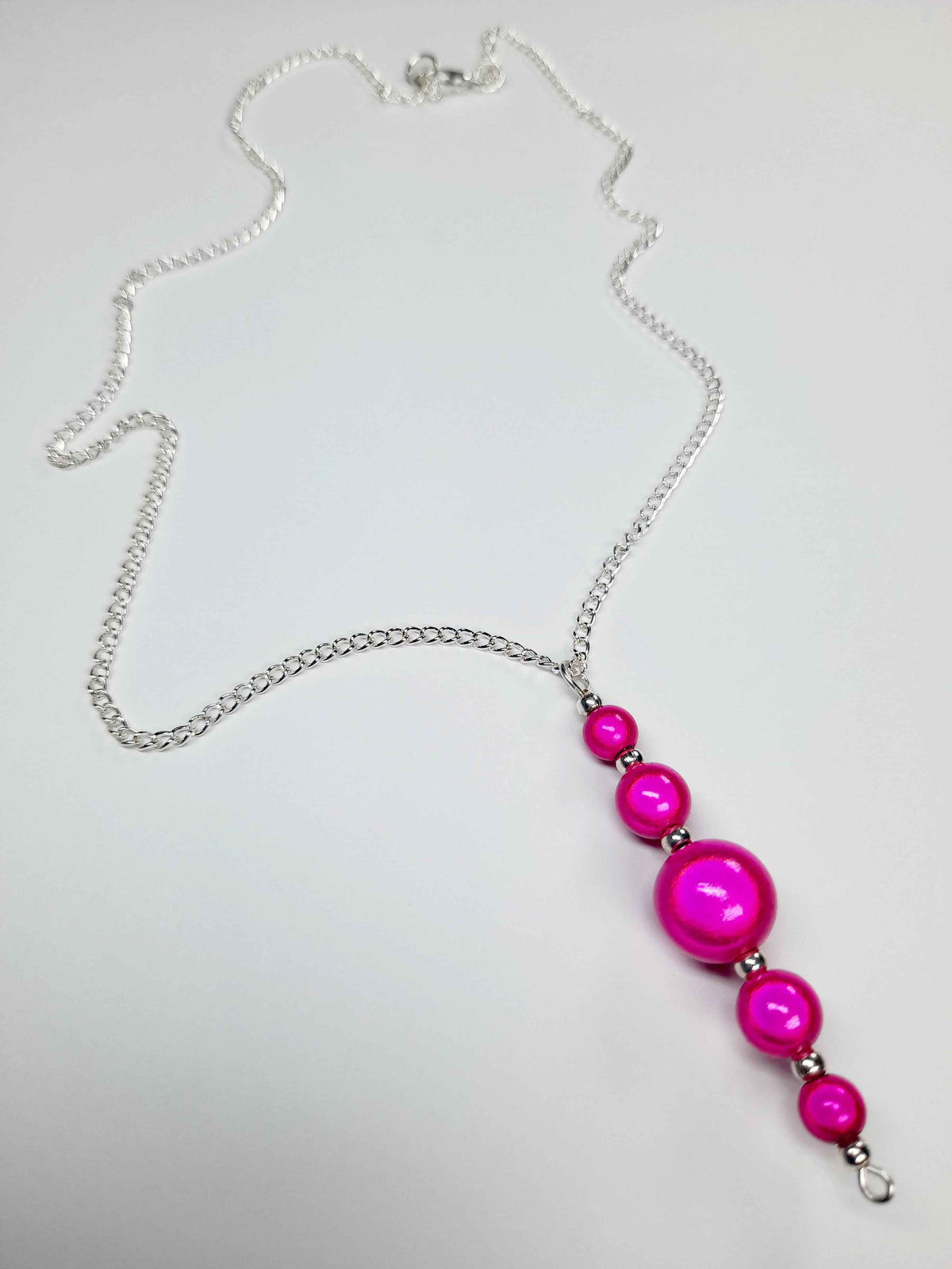 Bright Pink Miracle Bead Pendant Necklace, Handmade, Lightweight 18‑Inch Necklace