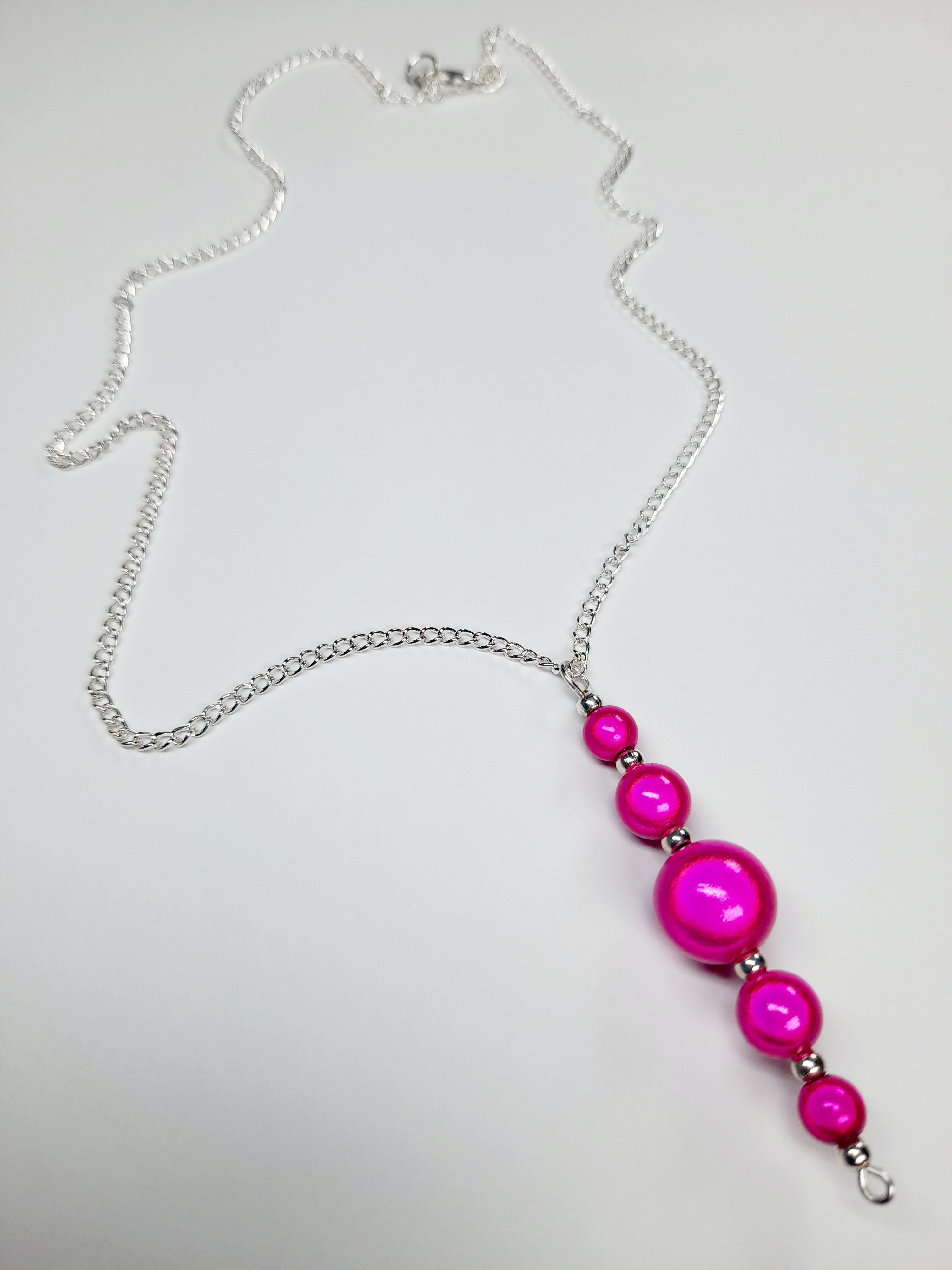 Bright Pink Miracle Bead Pendant Necklace, Handmade, Lightweight 18‑Inch Necklace