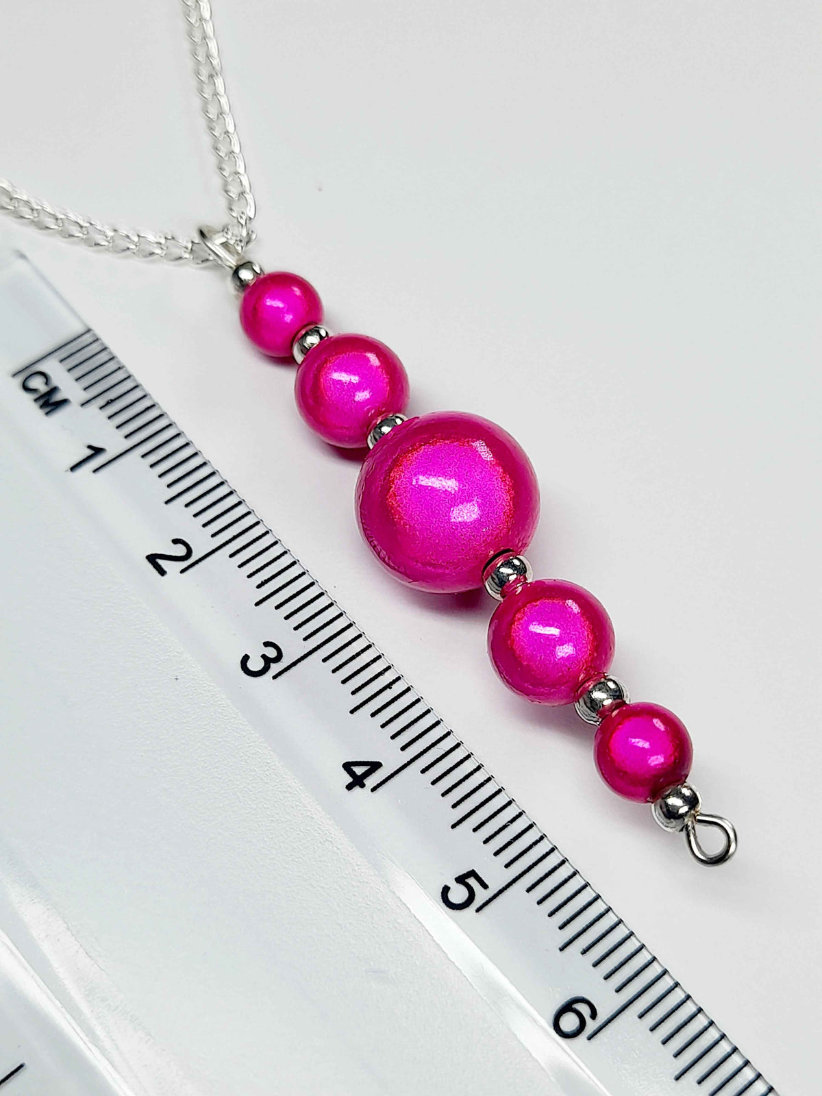 Bright Pink Miracle Bead Pendant Necklace, Handmade, Lightweight 18‑Inch Necklace