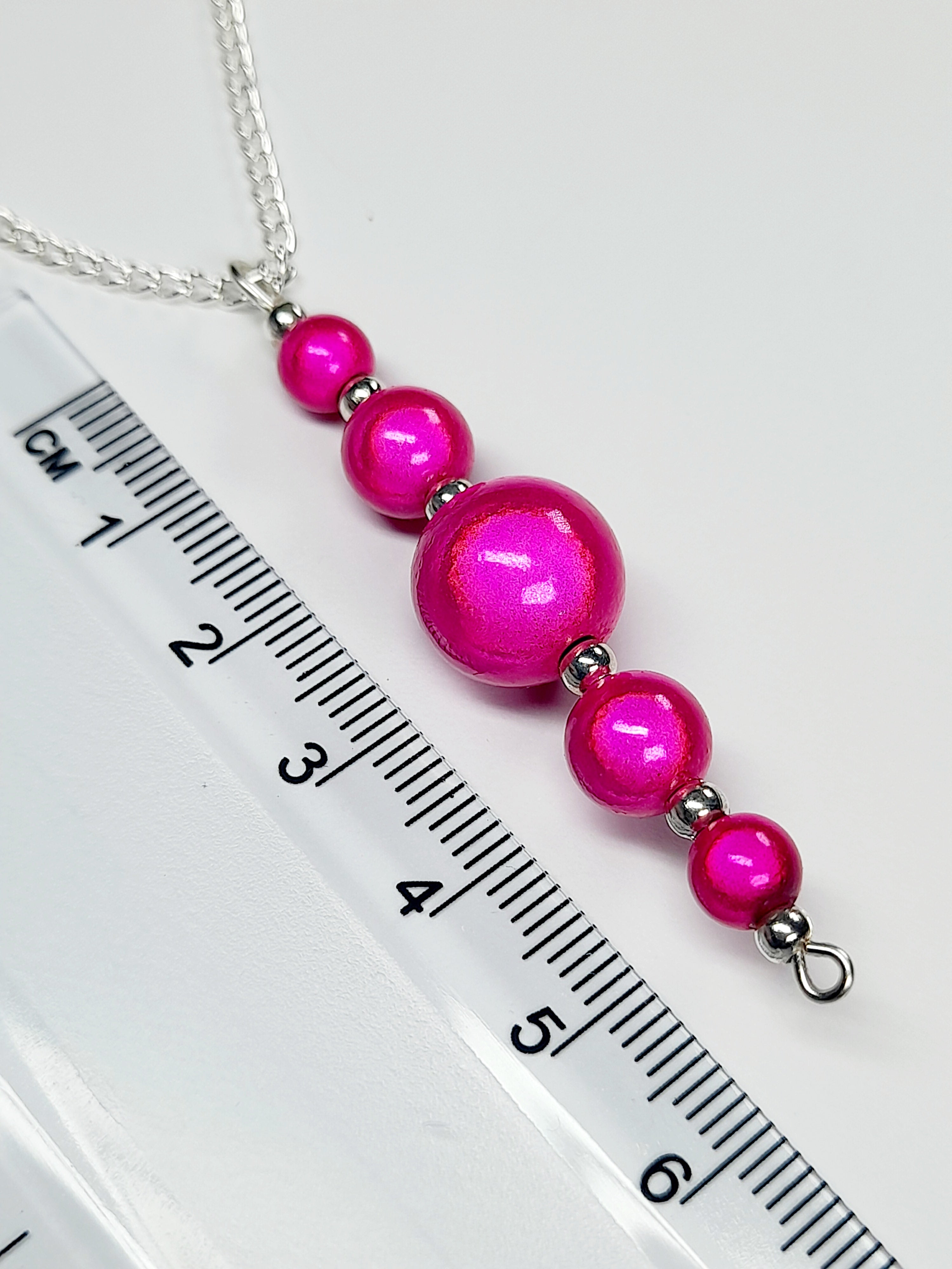 Bright Pink Miracle Bead Pendant Necklace, Handmade, Lightweight 18‑Inch Necklace