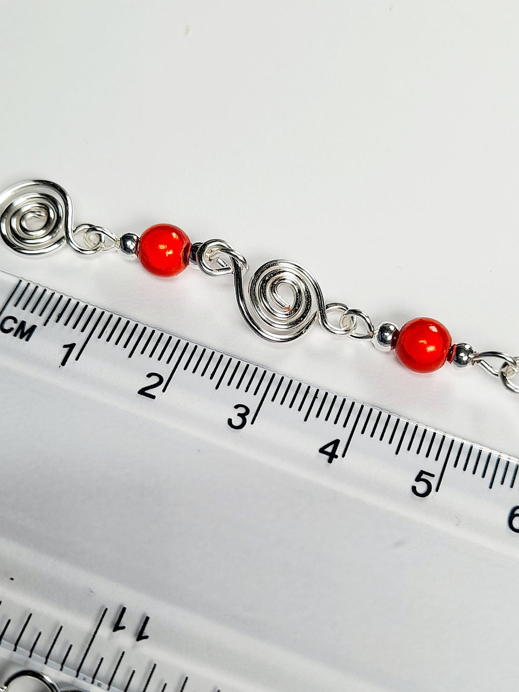 Dainty Silver Spiral Necklace with Red Miracle Beads,  Handmade Lightweight Jewellery