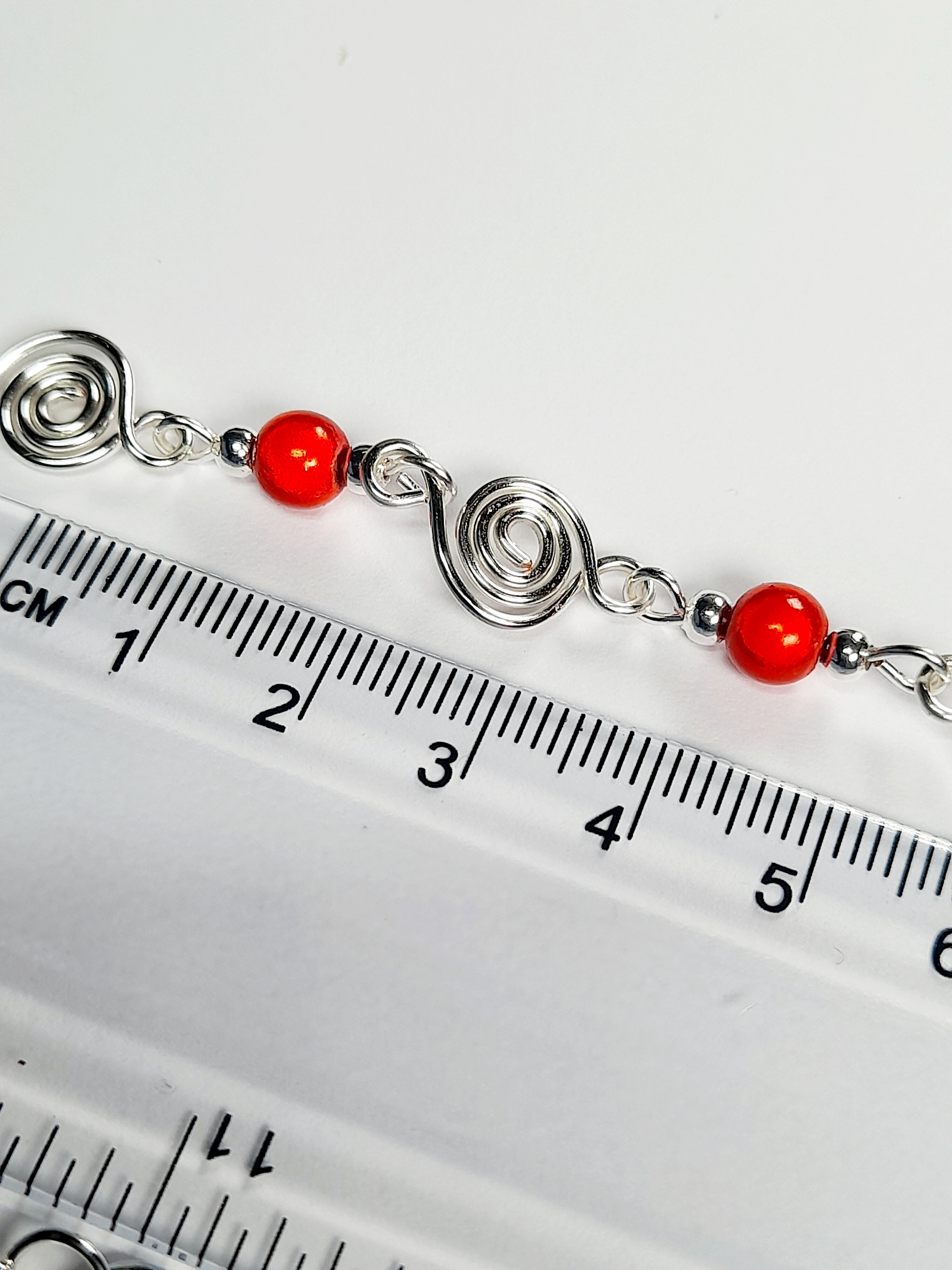 Dainty Silver Spiral Necklace with Red Miracle Beads,  Handmade Lightweight Jewellery