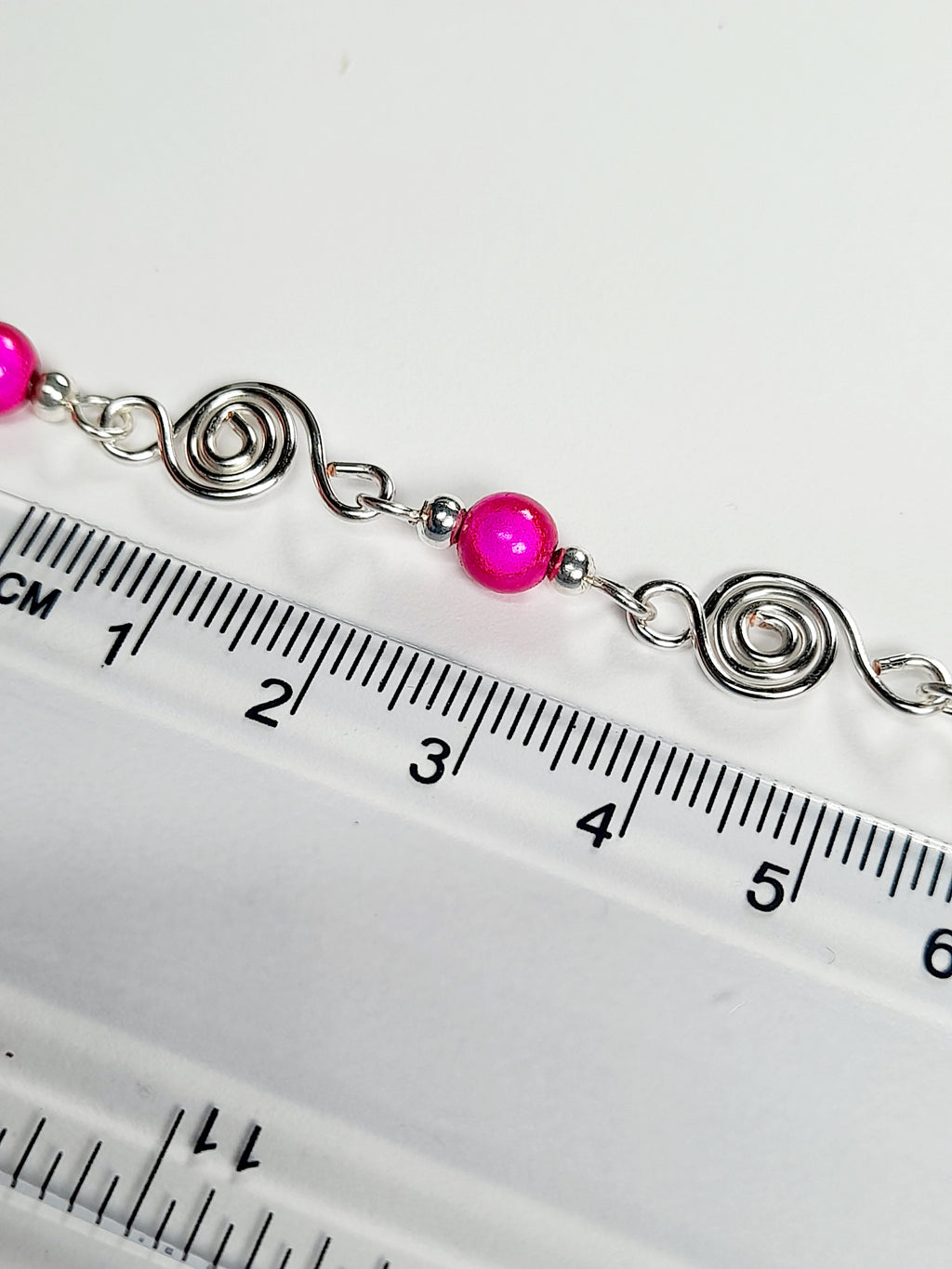 Dainty Silver Spiral Necklace with Hot Pink Miracle Beads,  Handmade Lightweight Jewellery