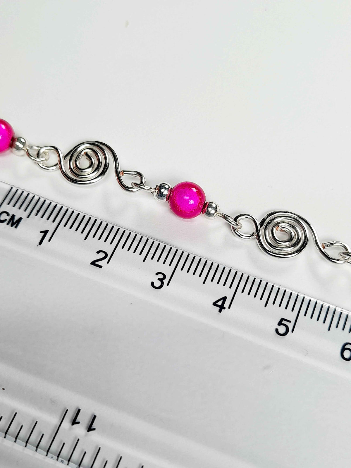 Dainty Silver Spiral Necklace with Hot Pink Miracle Beads,  Handmade Lightweight Jewellery