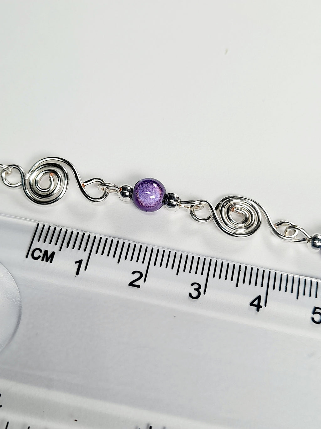 Dainty Silver Spiral Necklace with Lilac Miracle Beads,  Handmade Lightweight Jewellery