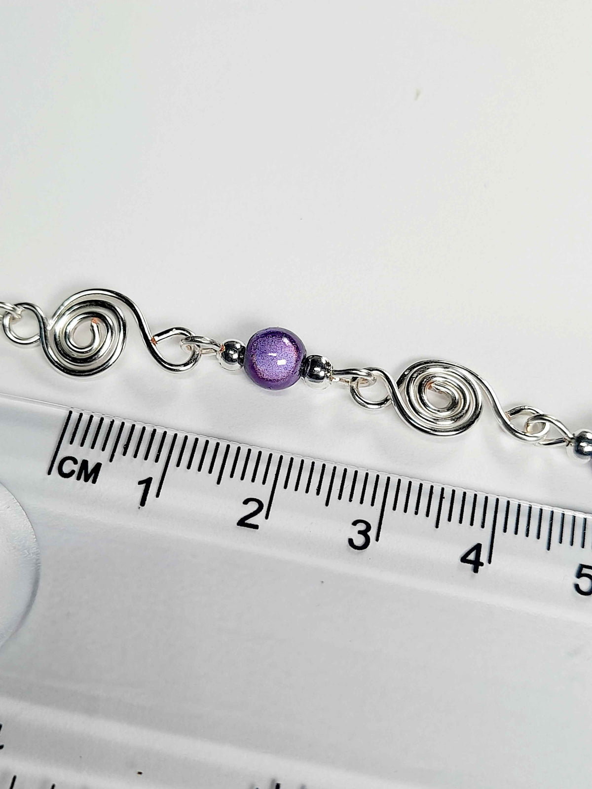 Dainty Silver Spiral Necklace with Lilac Miracle Beads,  Handmade Lightweight Jewellery