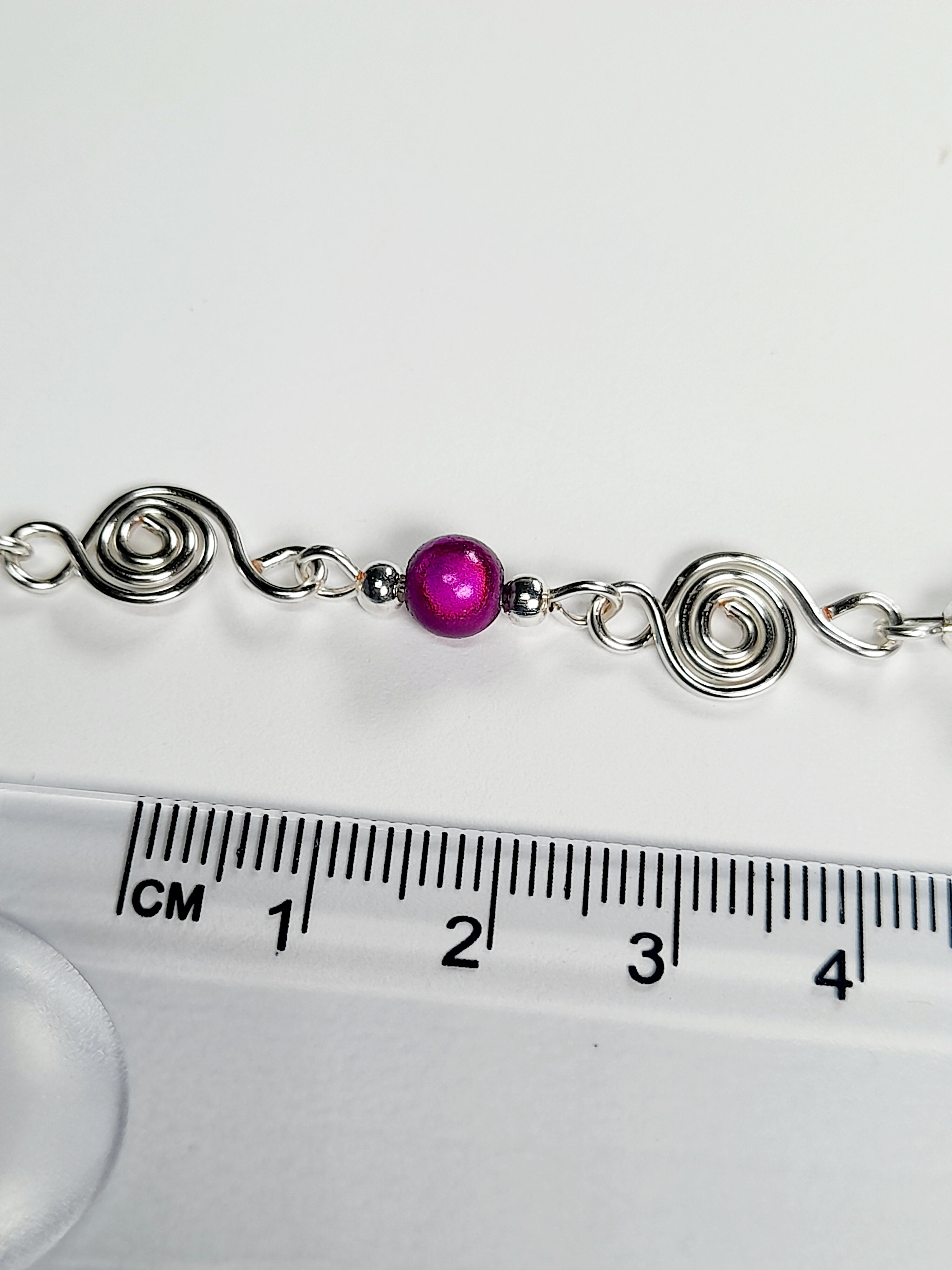 Dainty Silver Spiral Necklace with Purple Miracle Beads,  Handmade Lightweight Jewellery