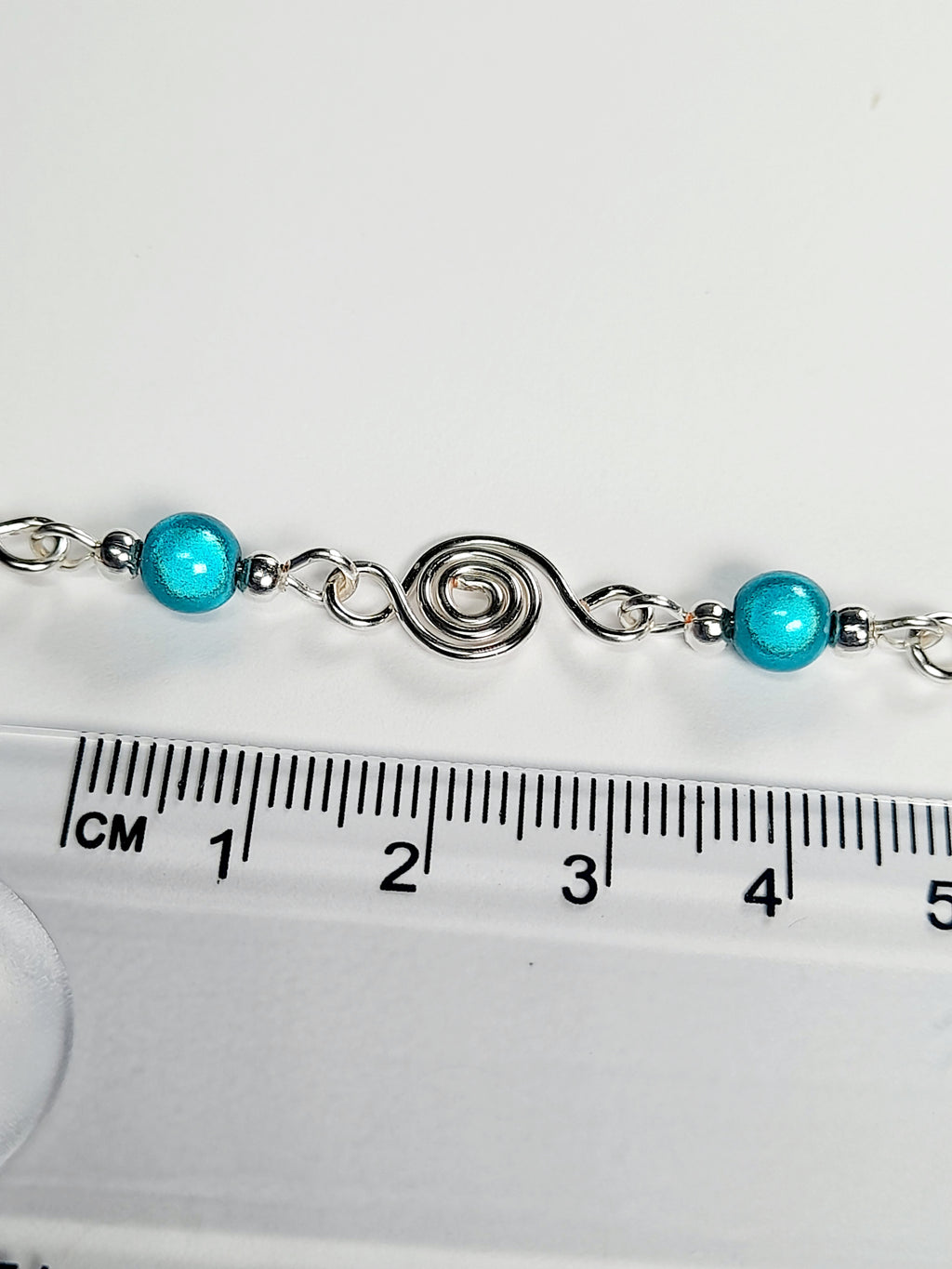 Dainty Silver Spiral Necklace with Turquoise Miracle Beads,  Handmade Lightweight Jewellery