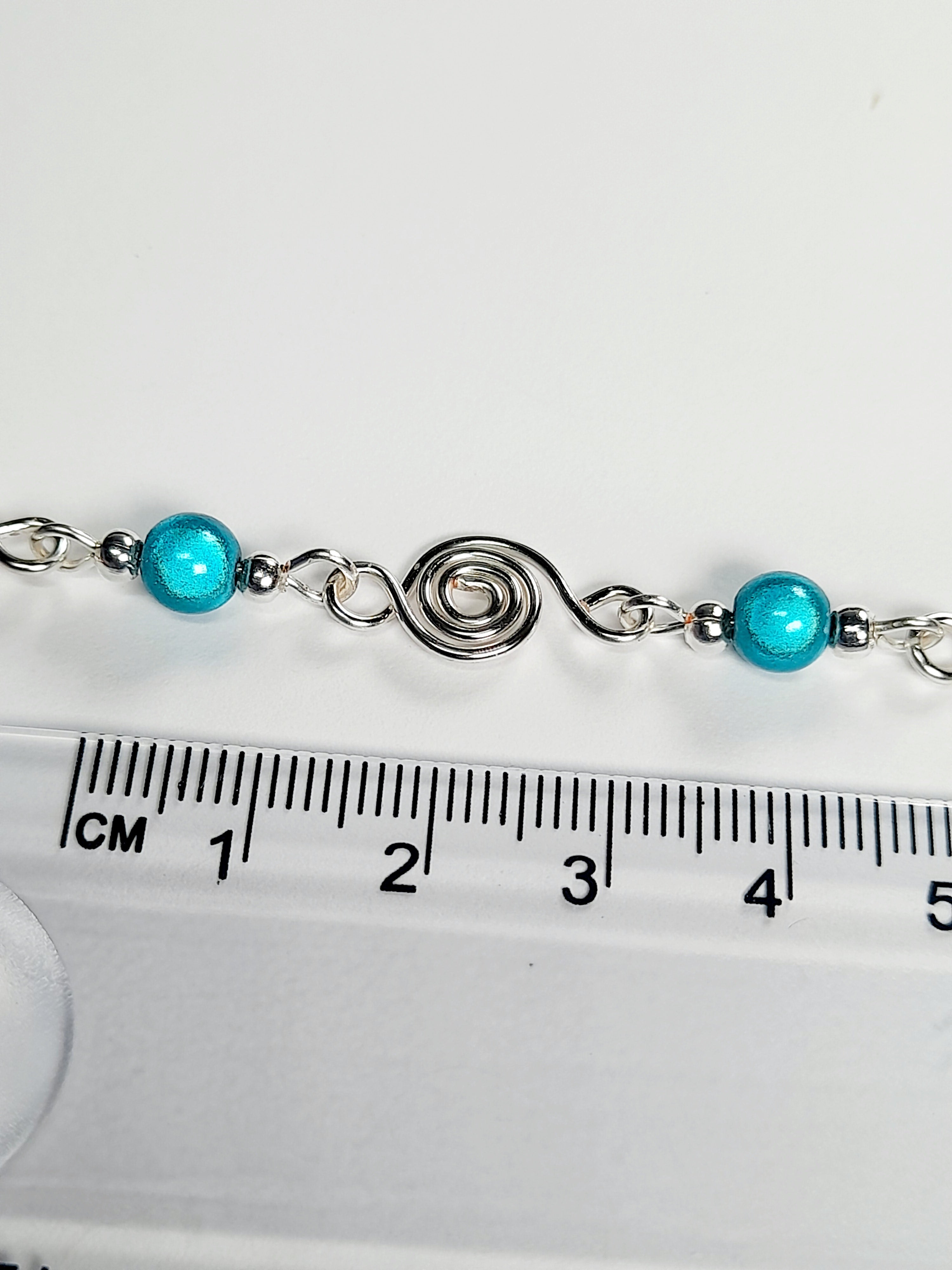 Dainty Silver Spiral Necklace with Turquoise Miracle Beads,  Handmade Lightweight Jewellery