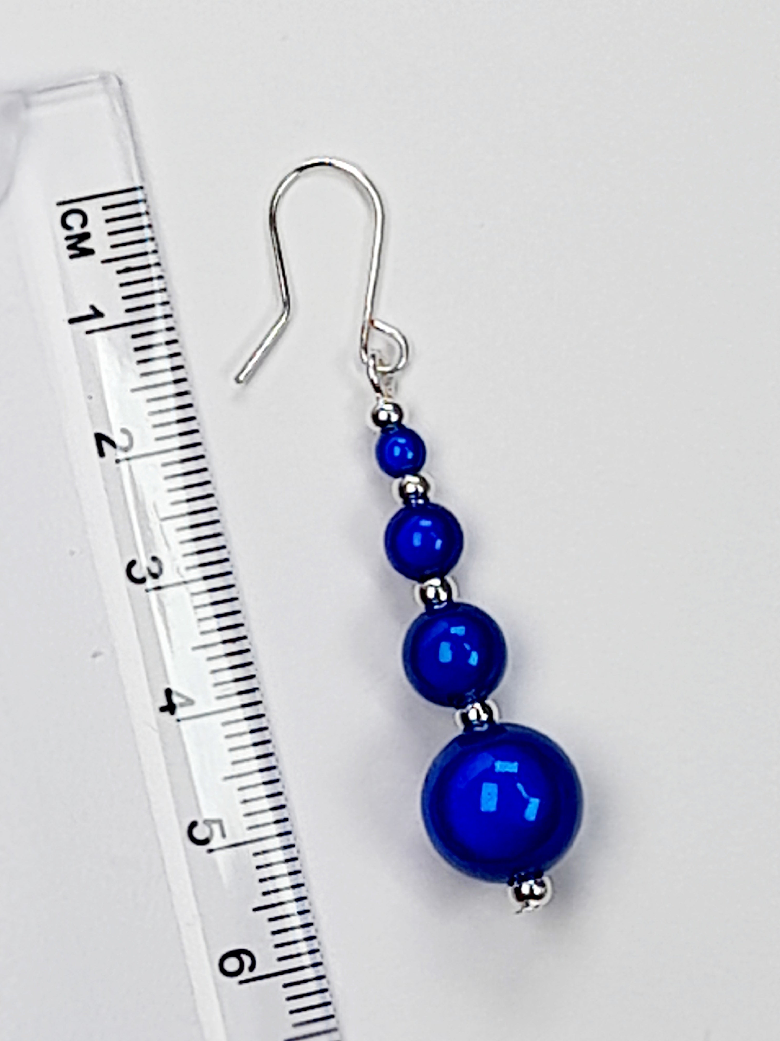 Bright Silver & Blue Luminescent Bead Earrings