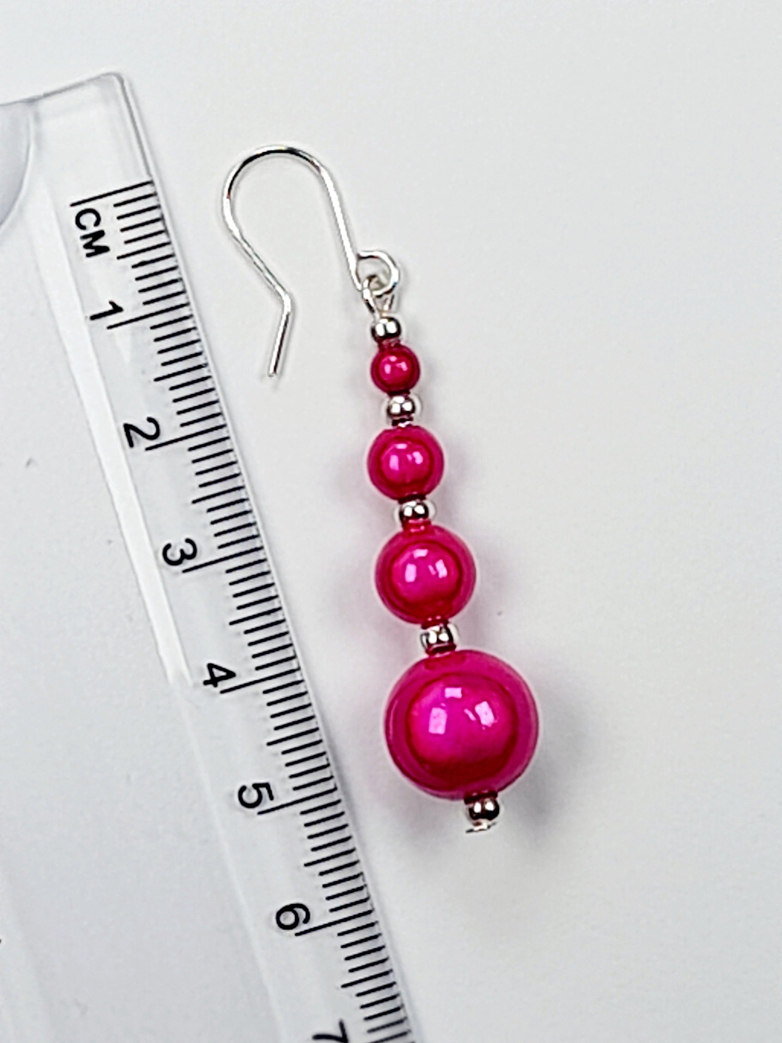 Bright Silver & Hot Pink Luminescent Bead Earrings