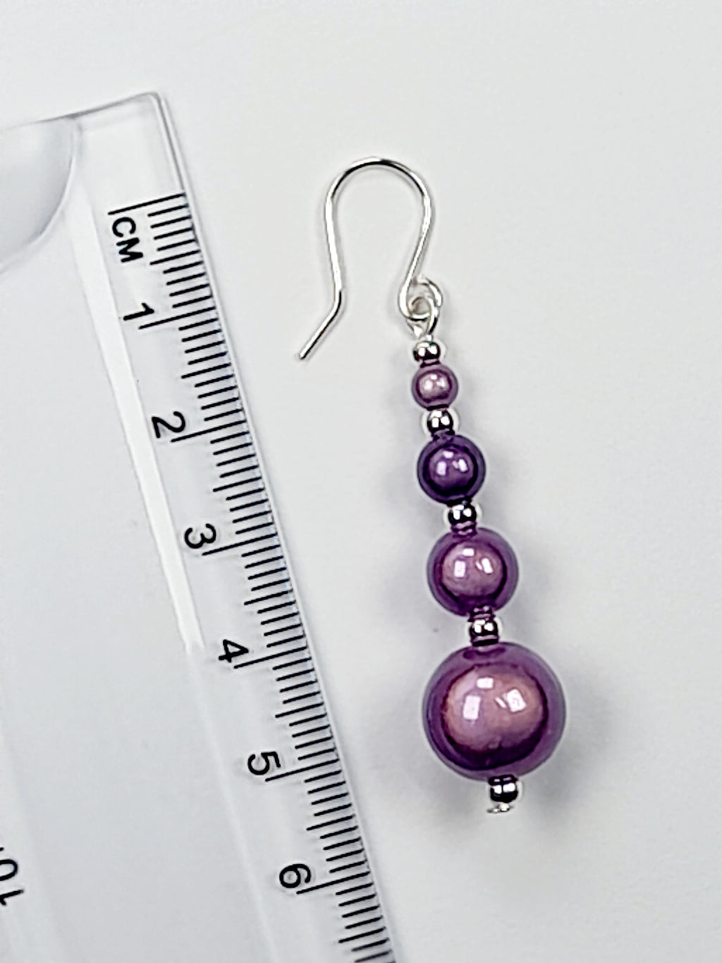 Bright Silver & Lilac Luminescent Bead Earrings