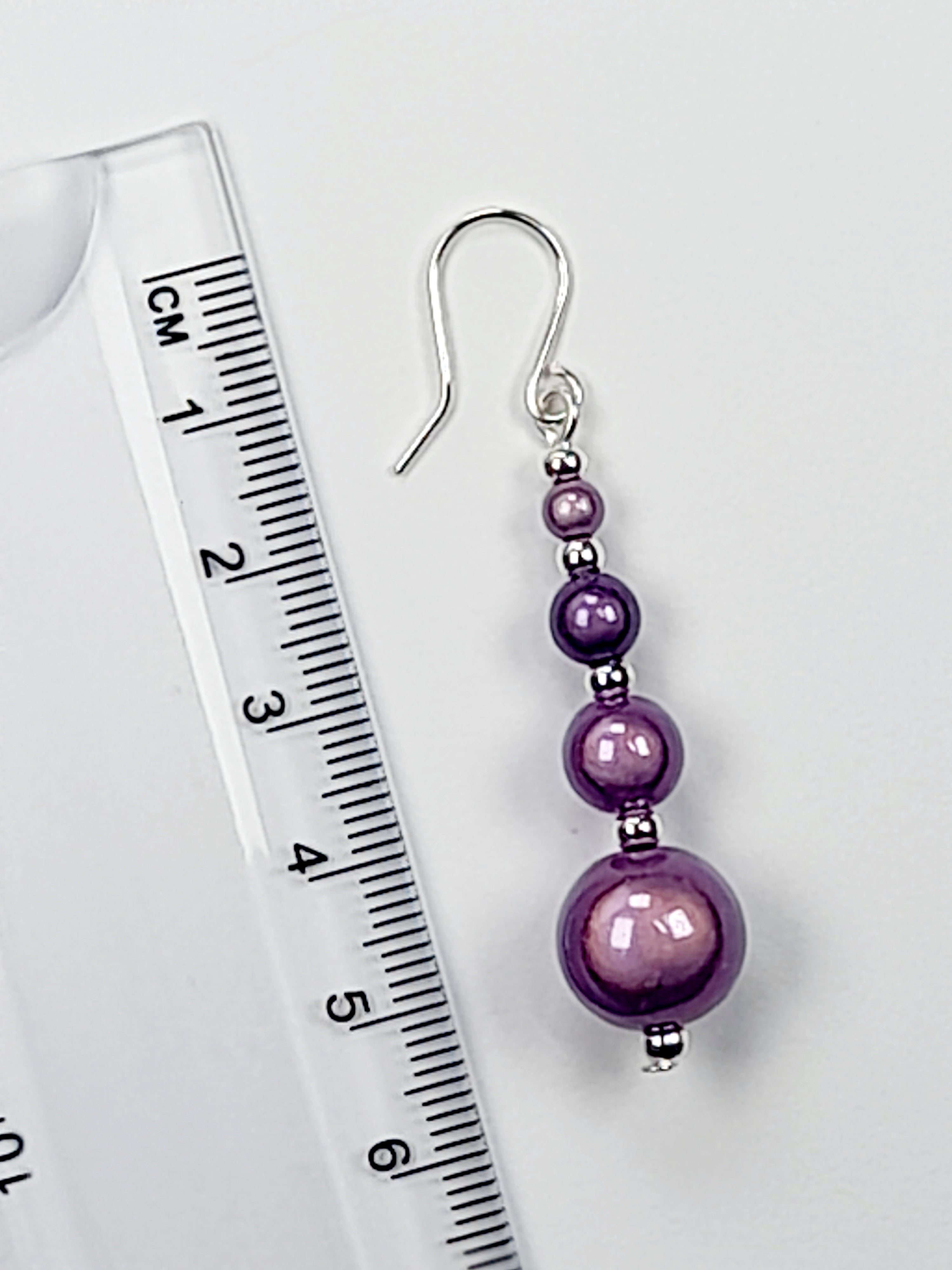 Bright Silver & Lilac Luminescent Bead Earrings