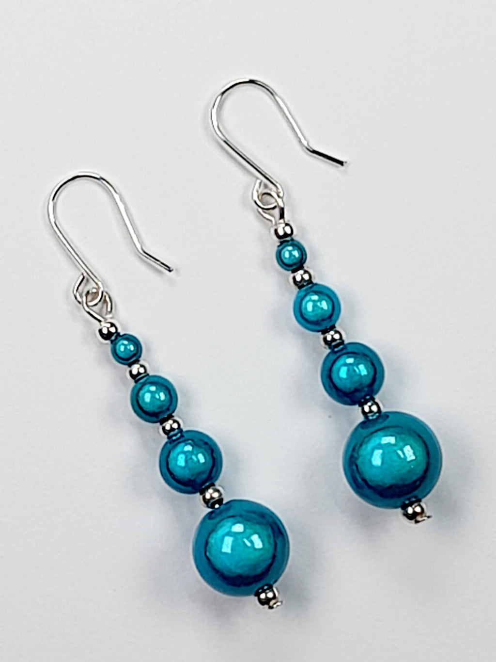 Bright Silver & Blue Luminescent Bead Earrings