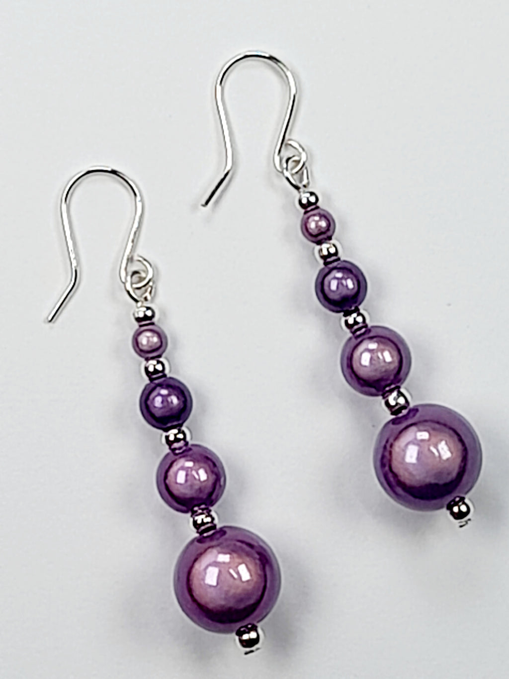 Bright Silver & Lilac Luminescent Bead Earrings