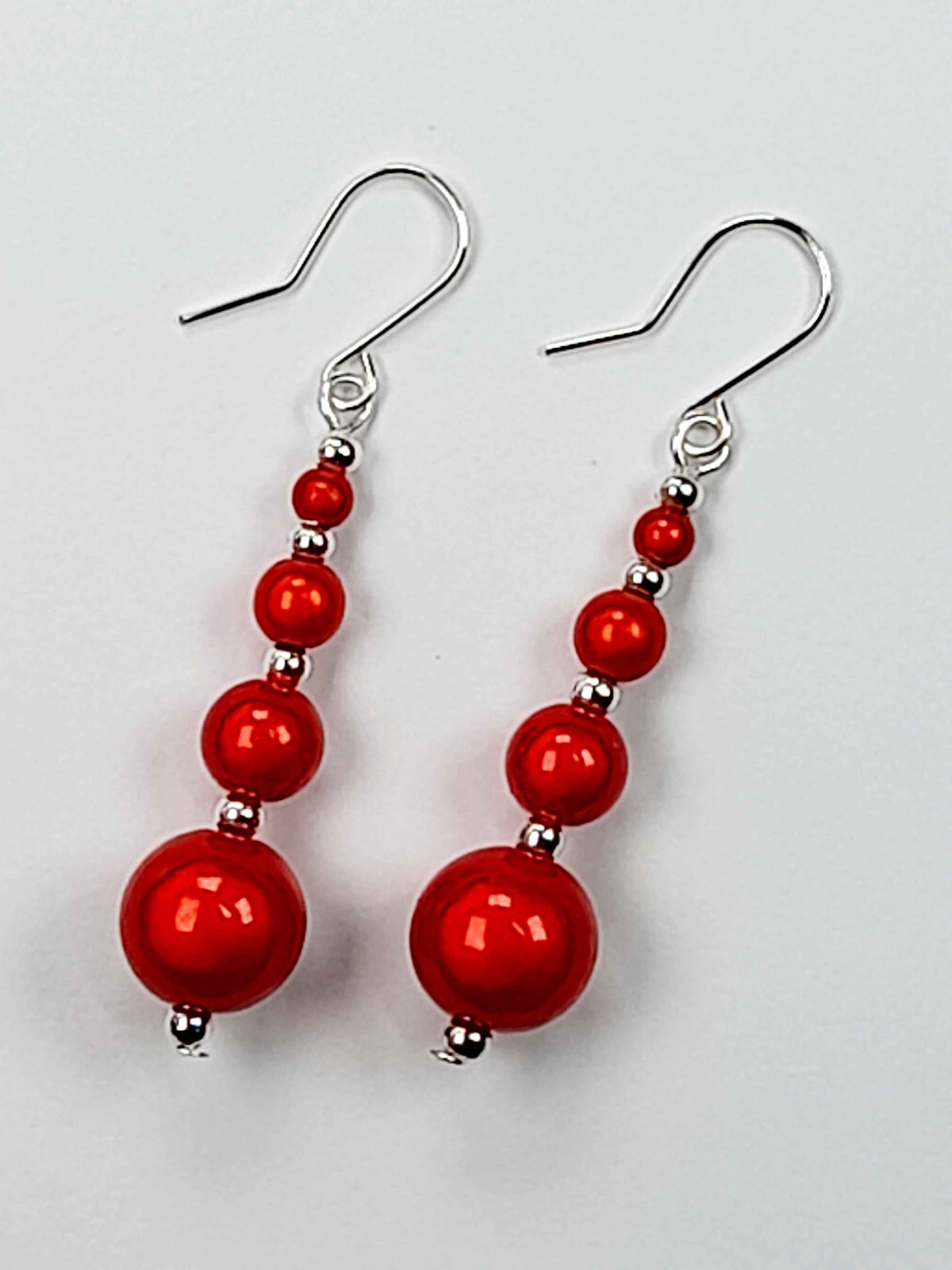 Bright  Red Miracle Bead Earrings  With Silver Plated Ear Wires