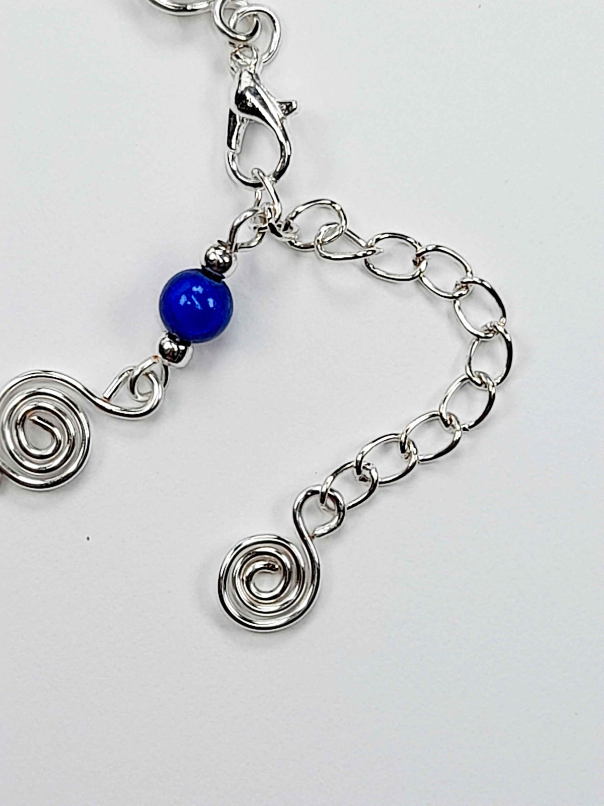 Dainty Silver Spiral & Bright Blue Bead Bracelet, Handmade Adjustable Design