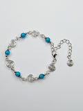 Dainty Silver Spiral & Turquoise Bead Bracelet, Handmade Adjustable Design