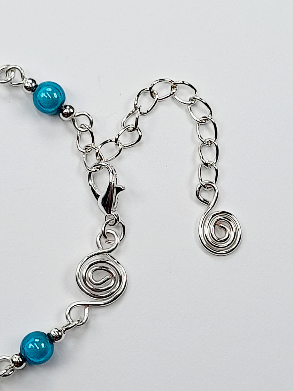 Dainty Silver Spiral & Turquoise Bead Bracelet, Handmade Adjustable Design