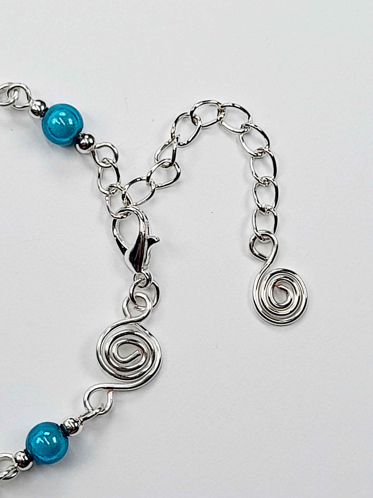 Dainty Silver Spiral & Turquoise Bead Bracelet, Handmade Adjustable Design