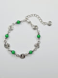 Dainty Silver Spiral & Green Bracelet, Handmade Adjustable Design