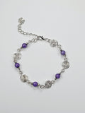 Dainty Silver Spiral & Lilac Bead Bracelet, Handmade Adjustable Design