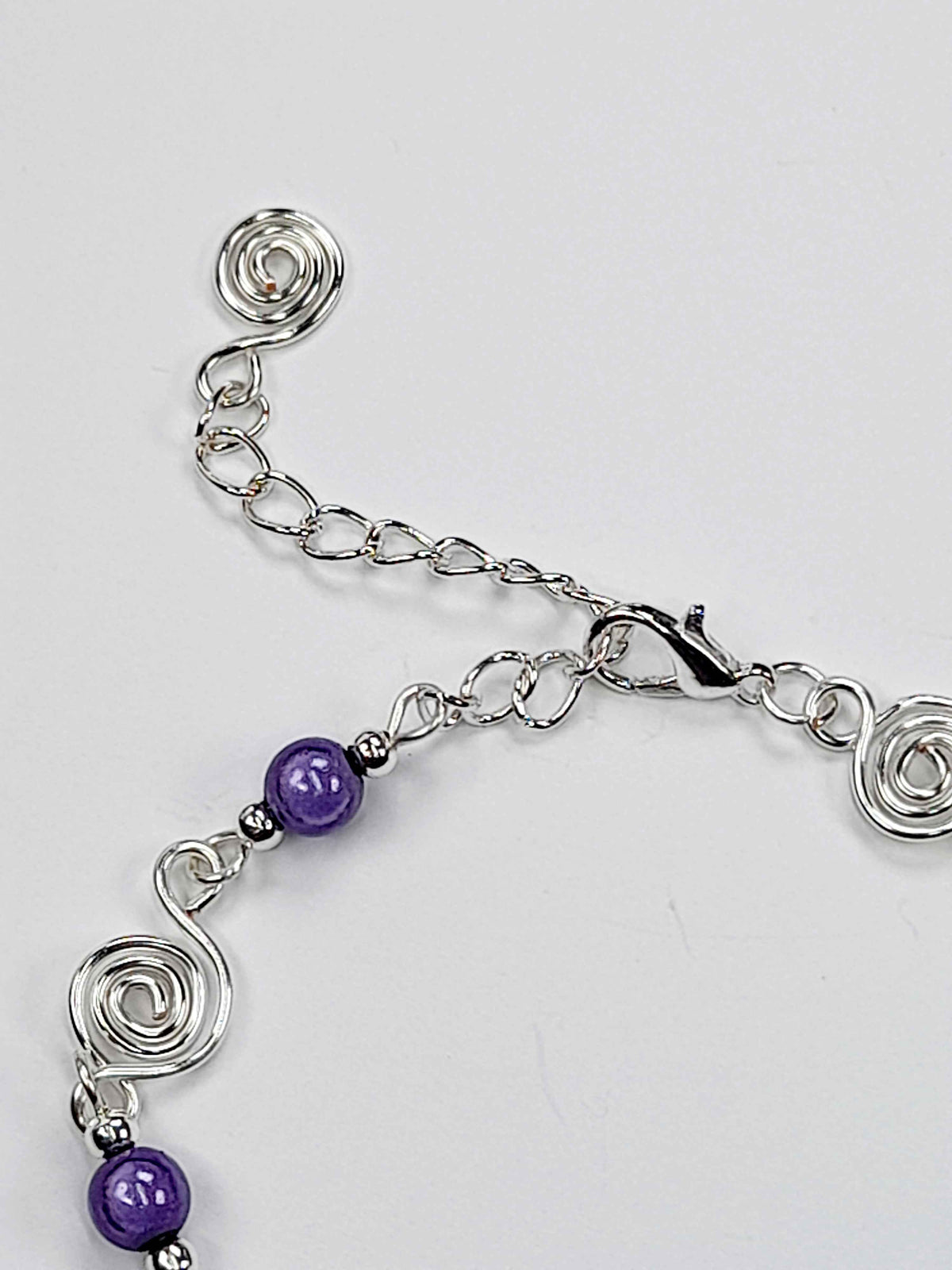 Dainty Silver Spiral & Lilac Bead Bracelet, Handmade Adjustable Design