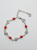 Dainty Silver Spiral & Red Bracelet, Handmade Adjustable Design