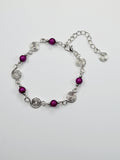 Dainty Silver Spiral & Purple Bead Bracelet, Handmade Adjustable Design