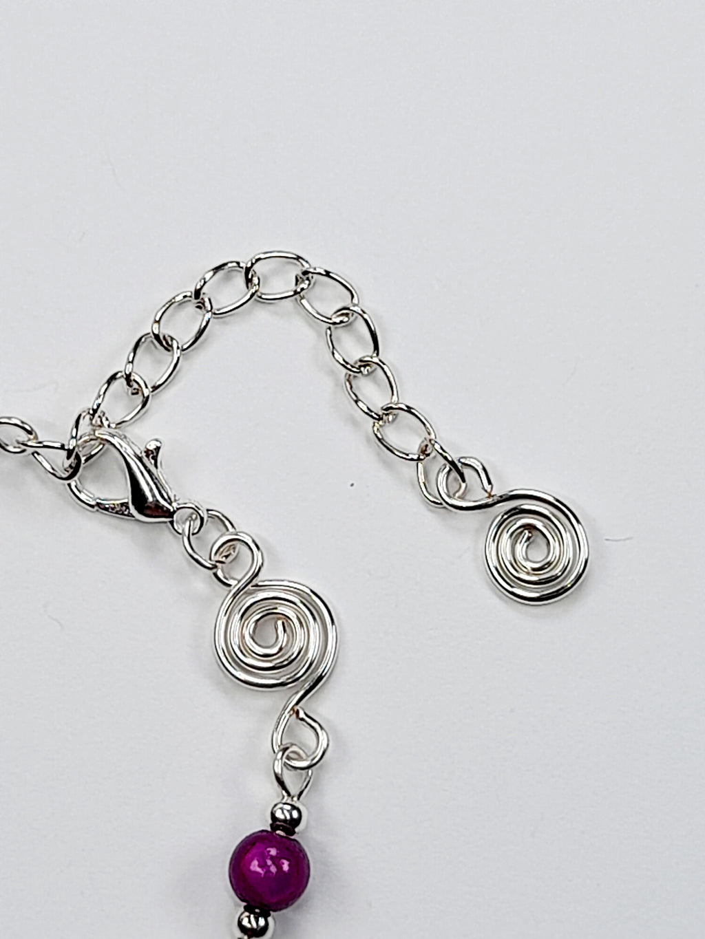 Dainty Silver Spiral & Purple Bead Bracelet, Handmade Adjustable Design