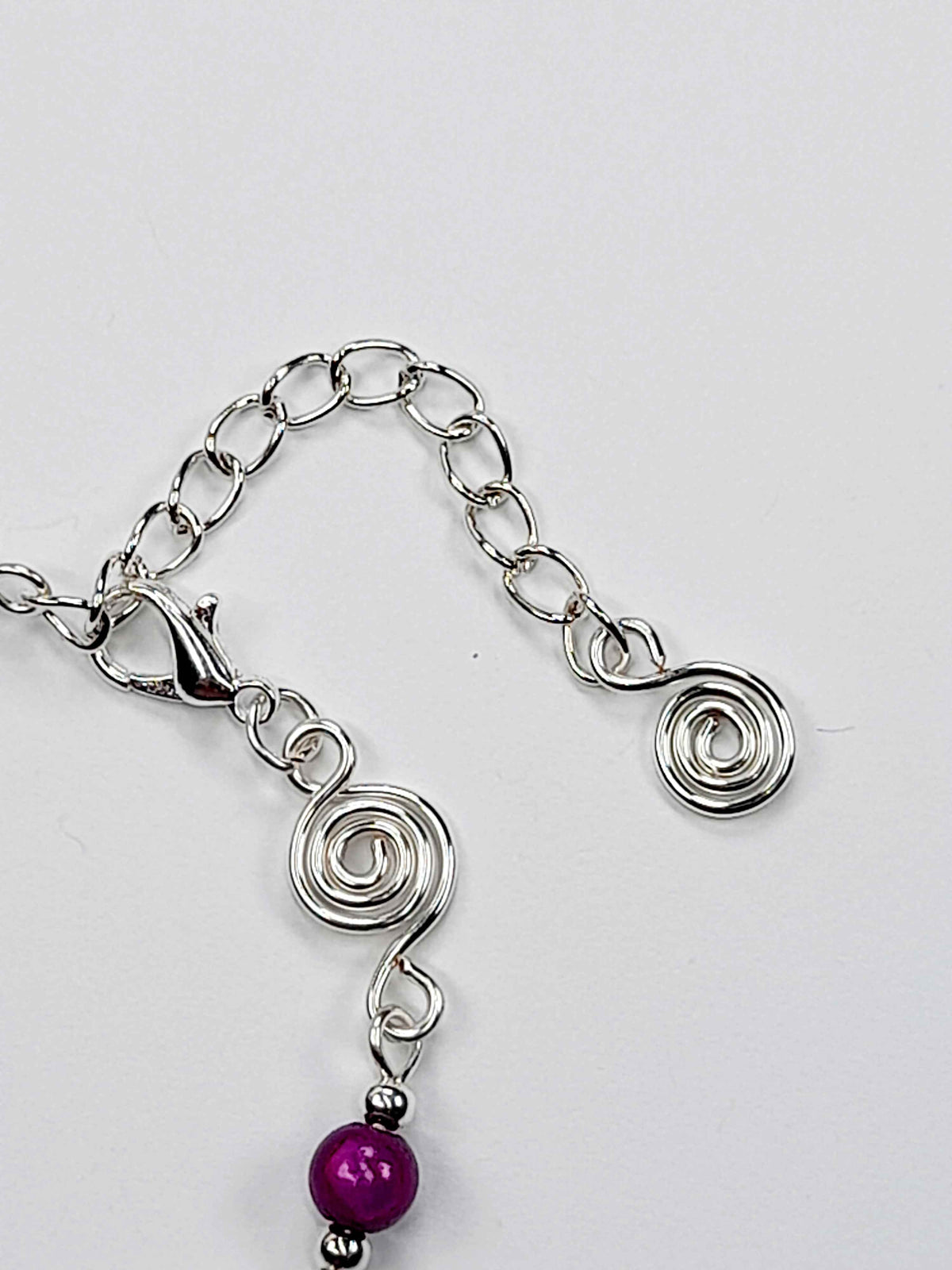 Dainty Silver Spiral & Purple Bead Bracelet, Handmade Adjustable Design
