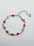 Dainty Silver Spiral & Orange Bracelet, Handmade Adjustable Design