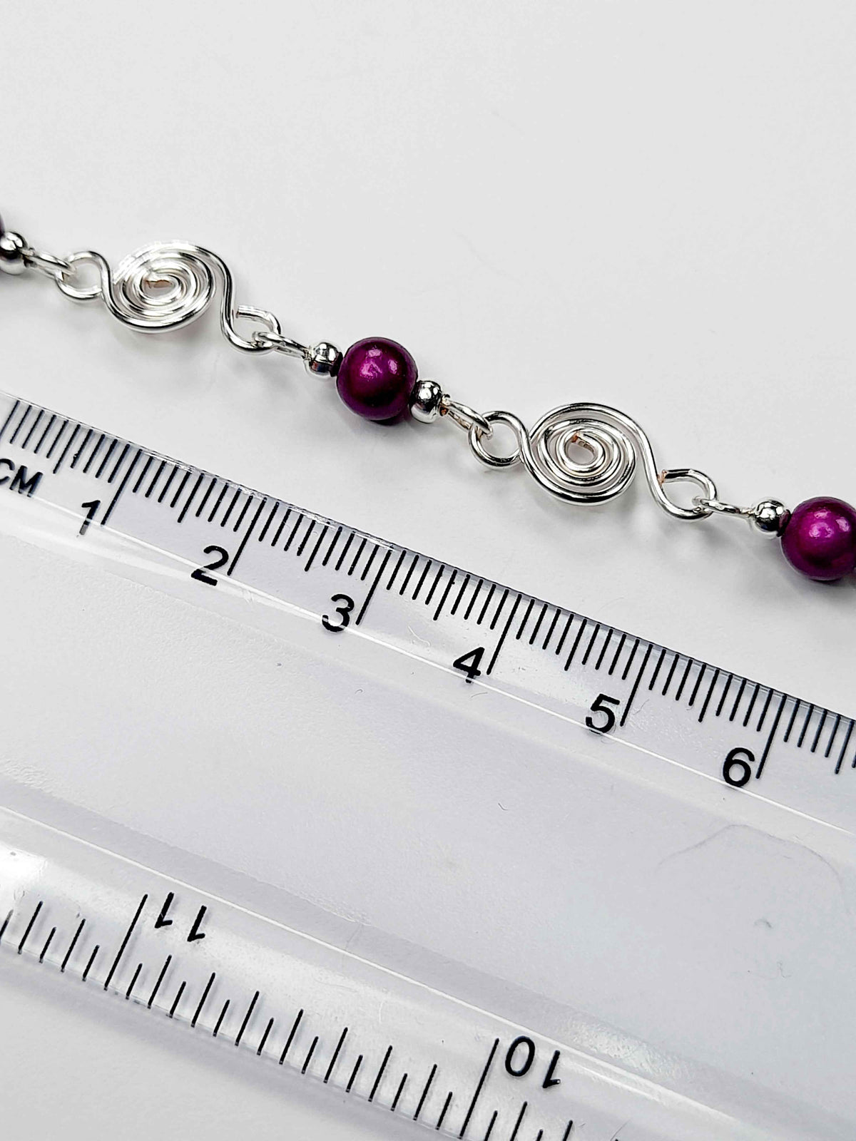 Dainty Silver Spiral & Purple Bead Bracelet, Handmade Adjustable Design