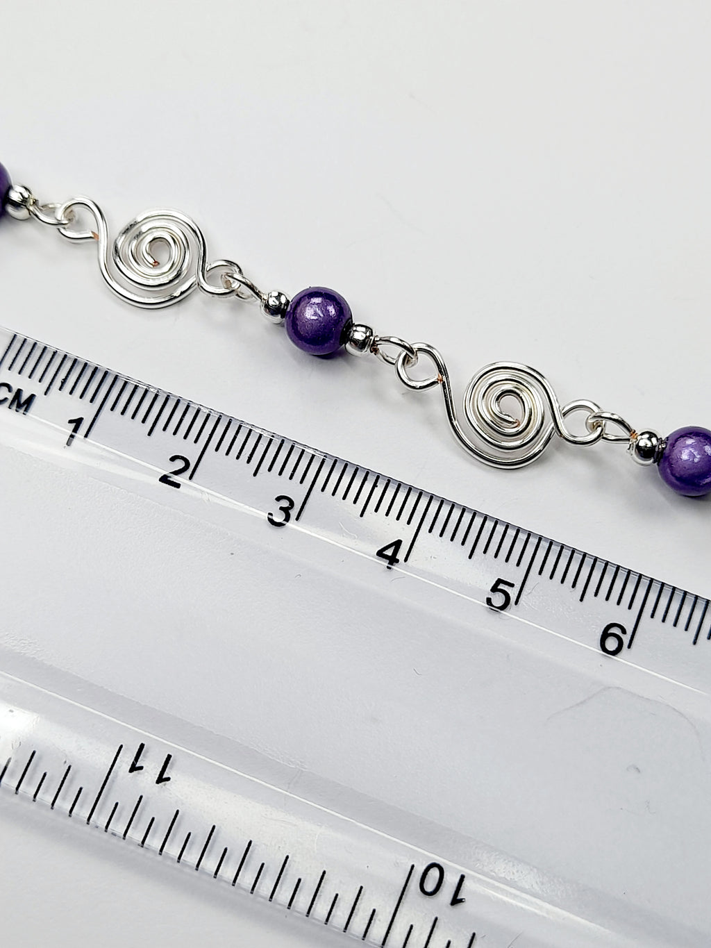 Dainty Silver Spiral & Lilac Bead Bracelet, Handmade Adjustable Design