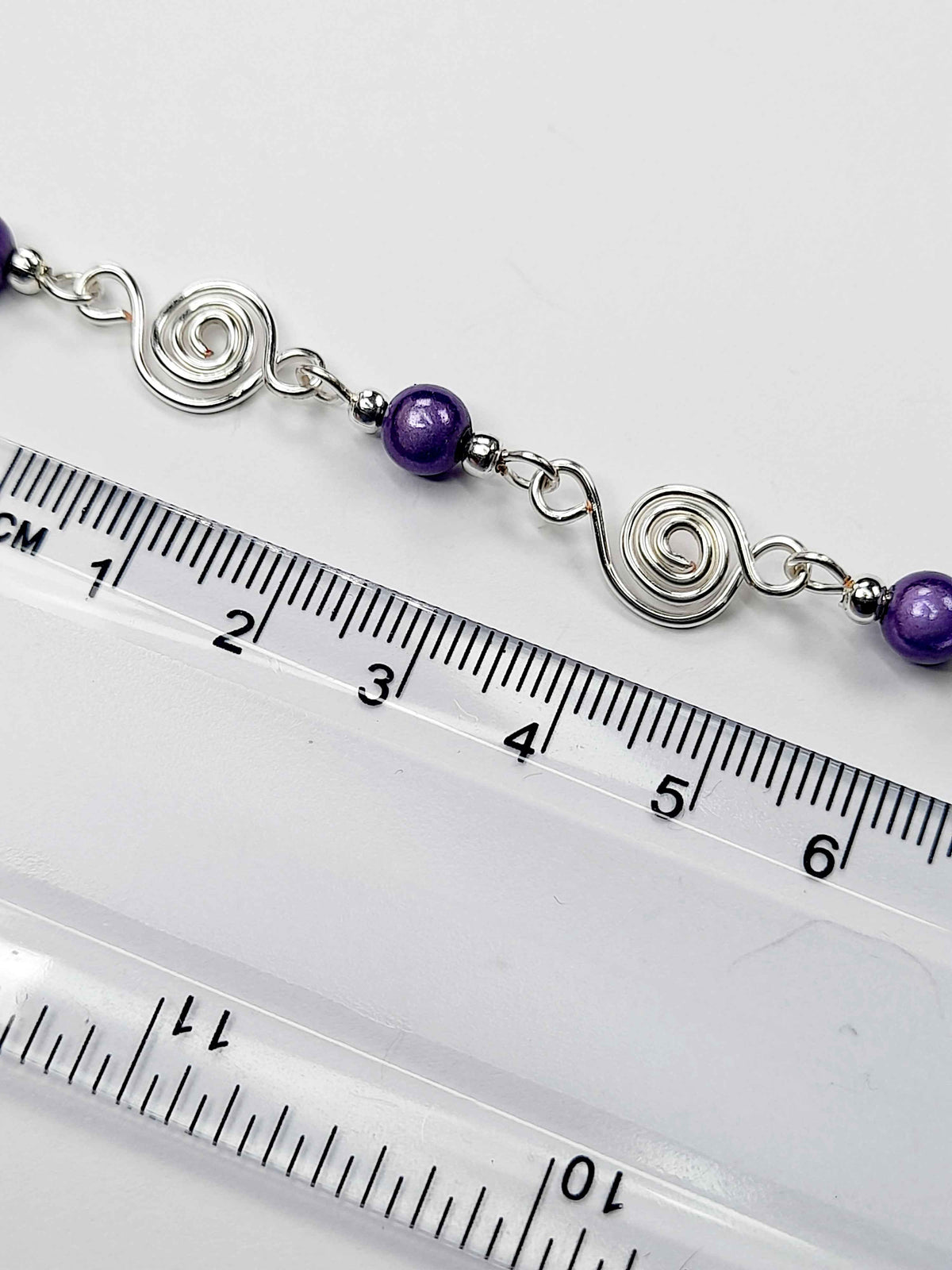 Dainty Silver Spiral & Lilac Bead Bracelet, Handmade Adjustable Design