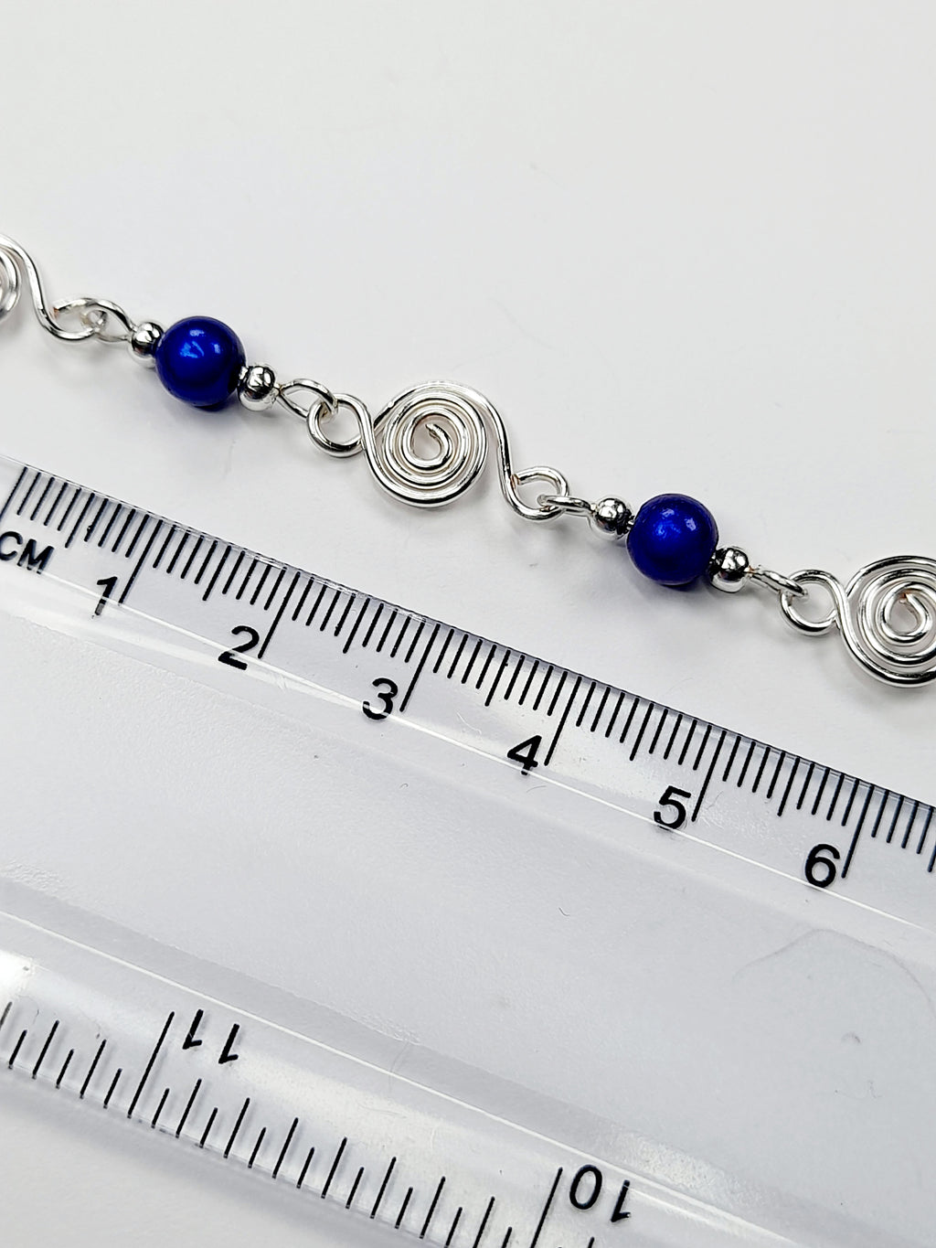 Dainty Silver Spiral & Bright Blue Bead Bracelet, Handmade Adjustable Design