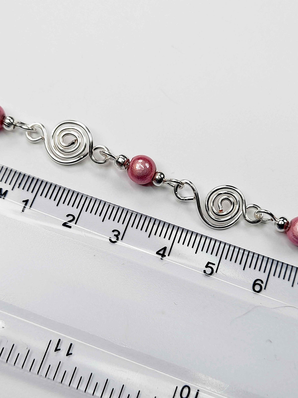 Dainty Silver Spiral & Pale Pink Bead Bracelet, Handmade Adjustable Design