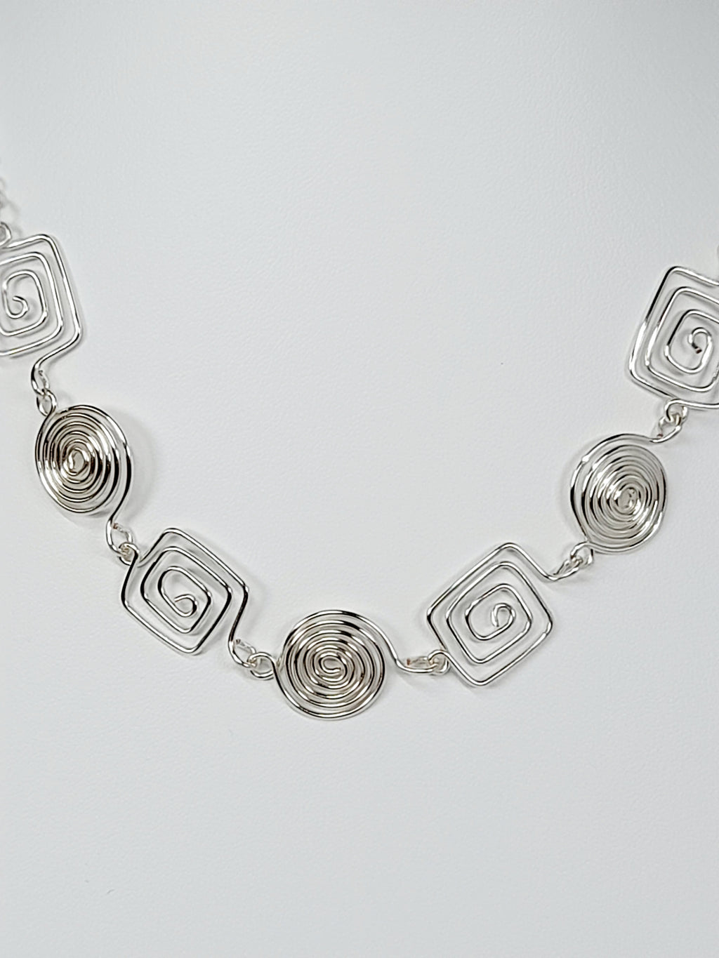 Super Swirly Silver Round & Square Spiral Necklace