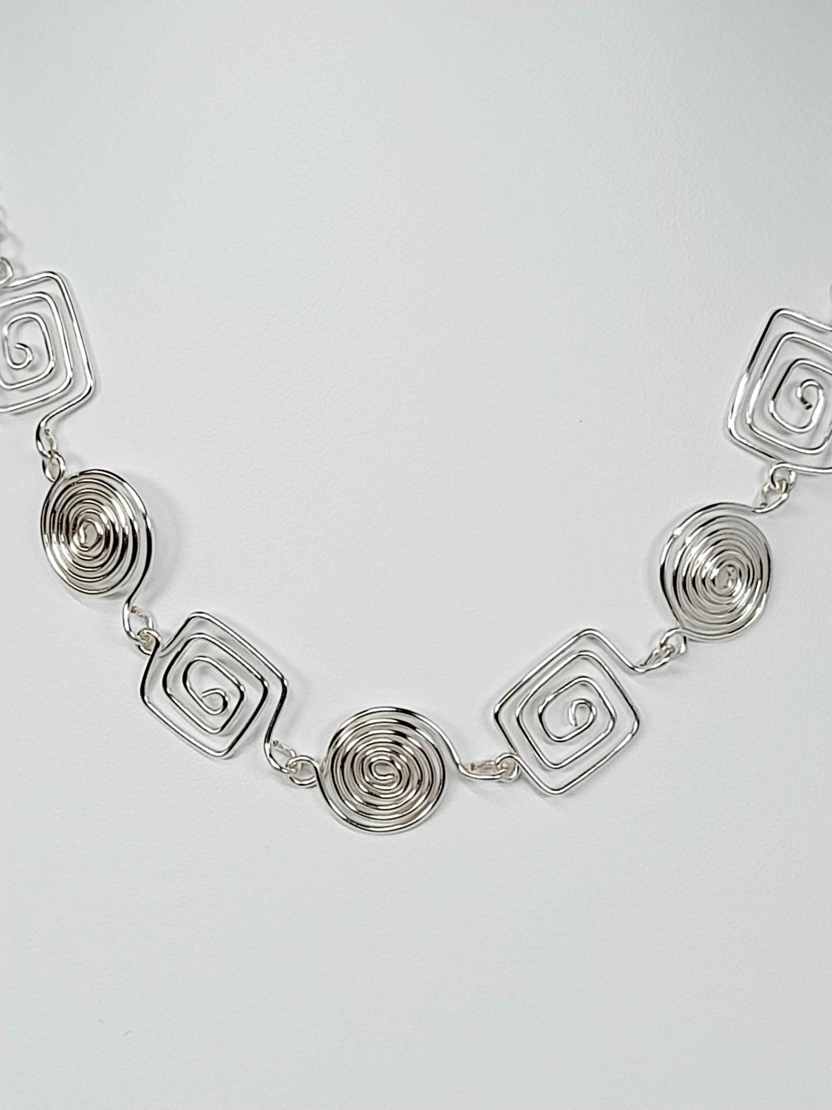 Super Swirly Silver Round & Square Spiral Necklace