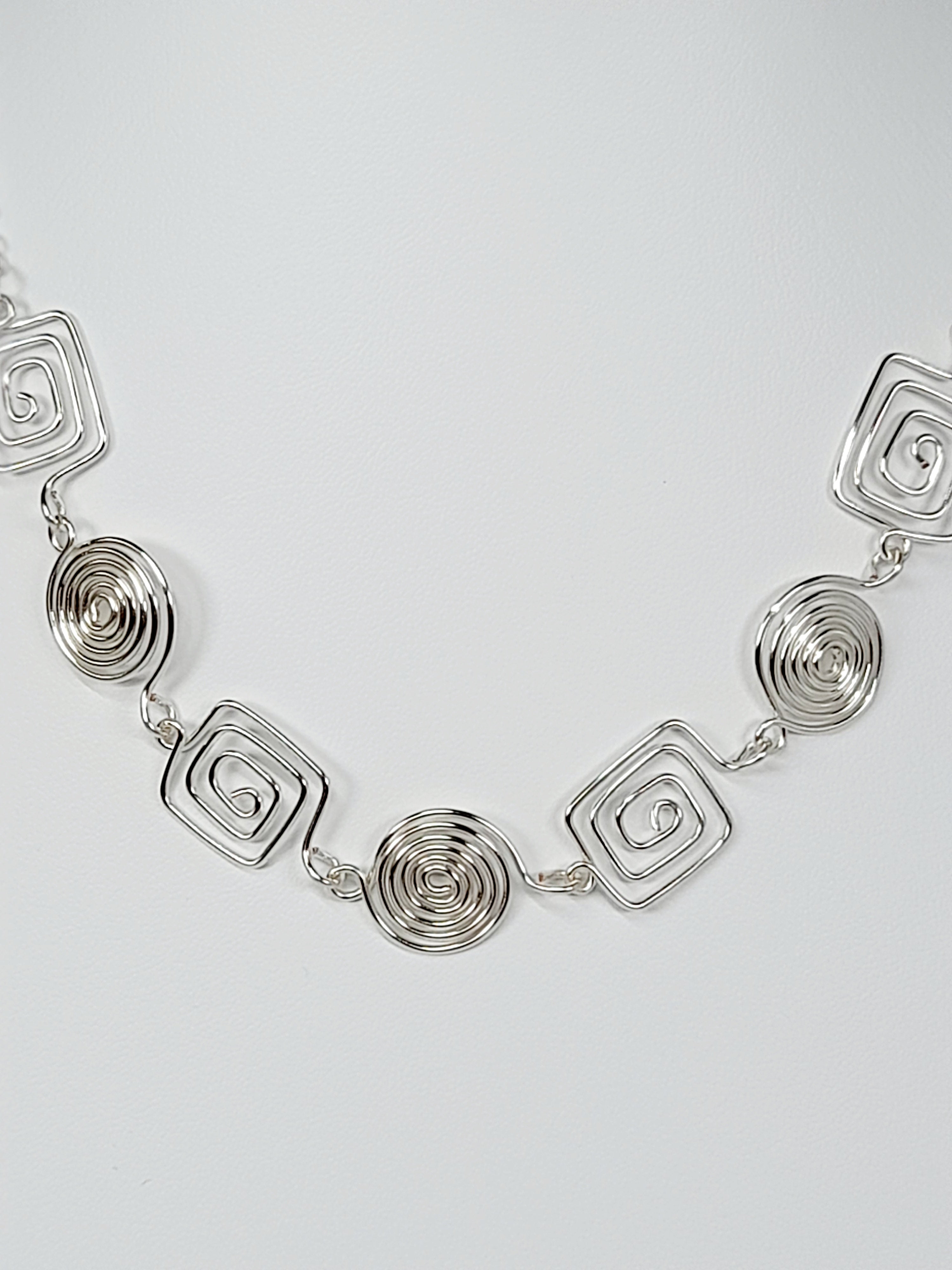 Super Swirly Silver Round & Square Spiral Necklace
