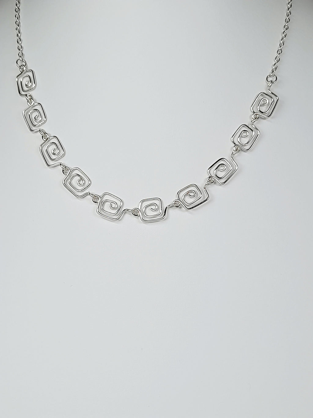 Dainty Super Swirly Silver Square Spiral Necklace