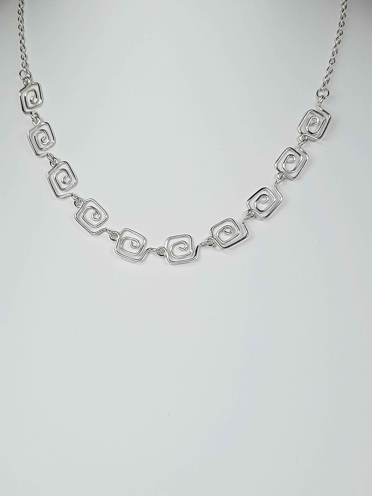 Dainty Super Swirly Silver Square Spiral Necklace