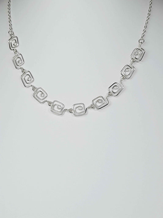 Dainty Super Swirly Silver Square Spiral Necklace